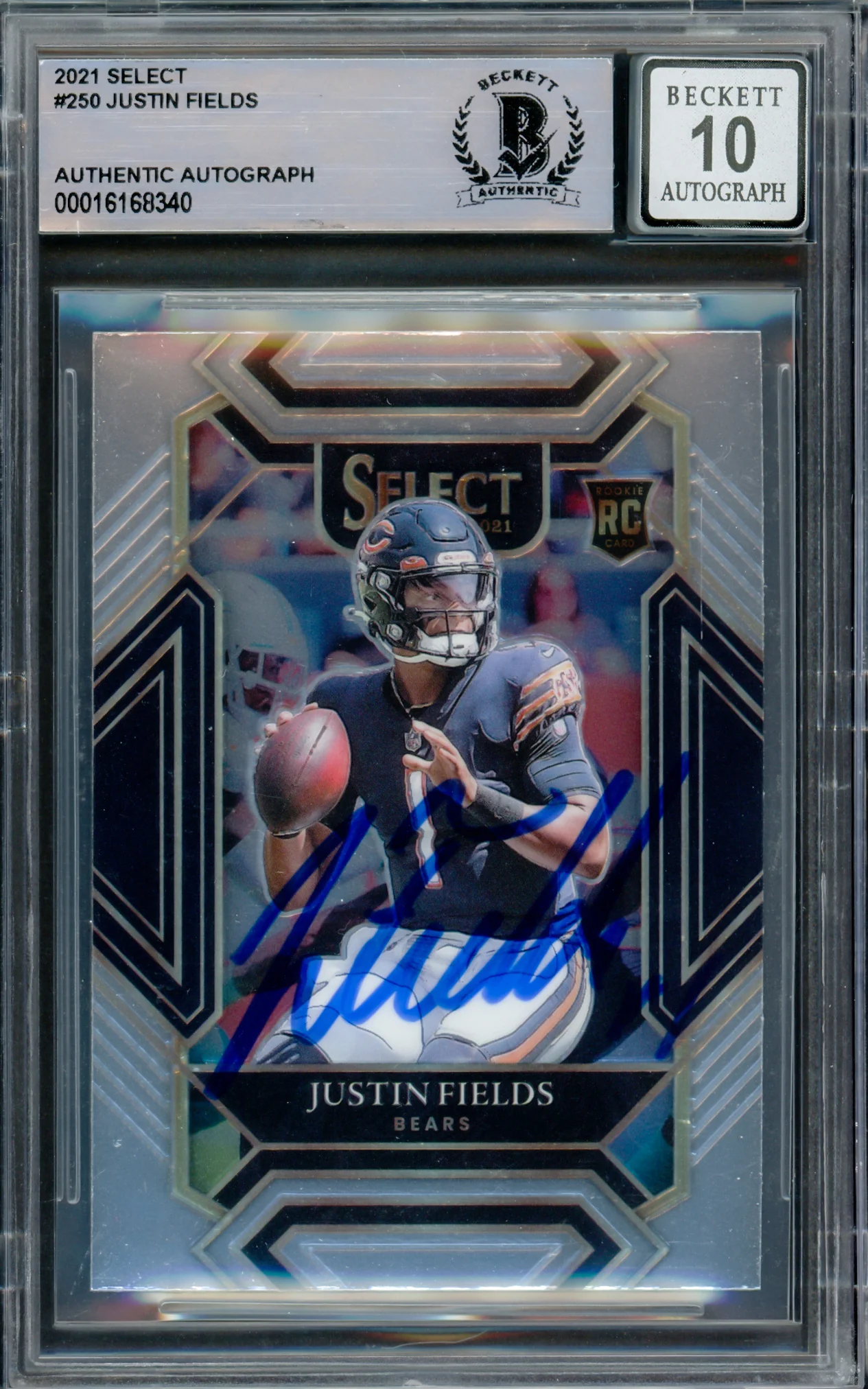 Justin Fields Autographed 2021 Select Rookie Card #250 Chicago Bears Auto Grade Gem Mint 10 Beckett BAS #16168340