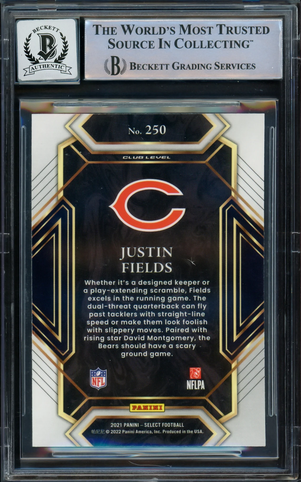 Justin Fields Autographed 2021 Select Rookie Card #250 Chicago Bears Auto Grade Gem Mint 10 Beckett BAS #16168340 - Image 2