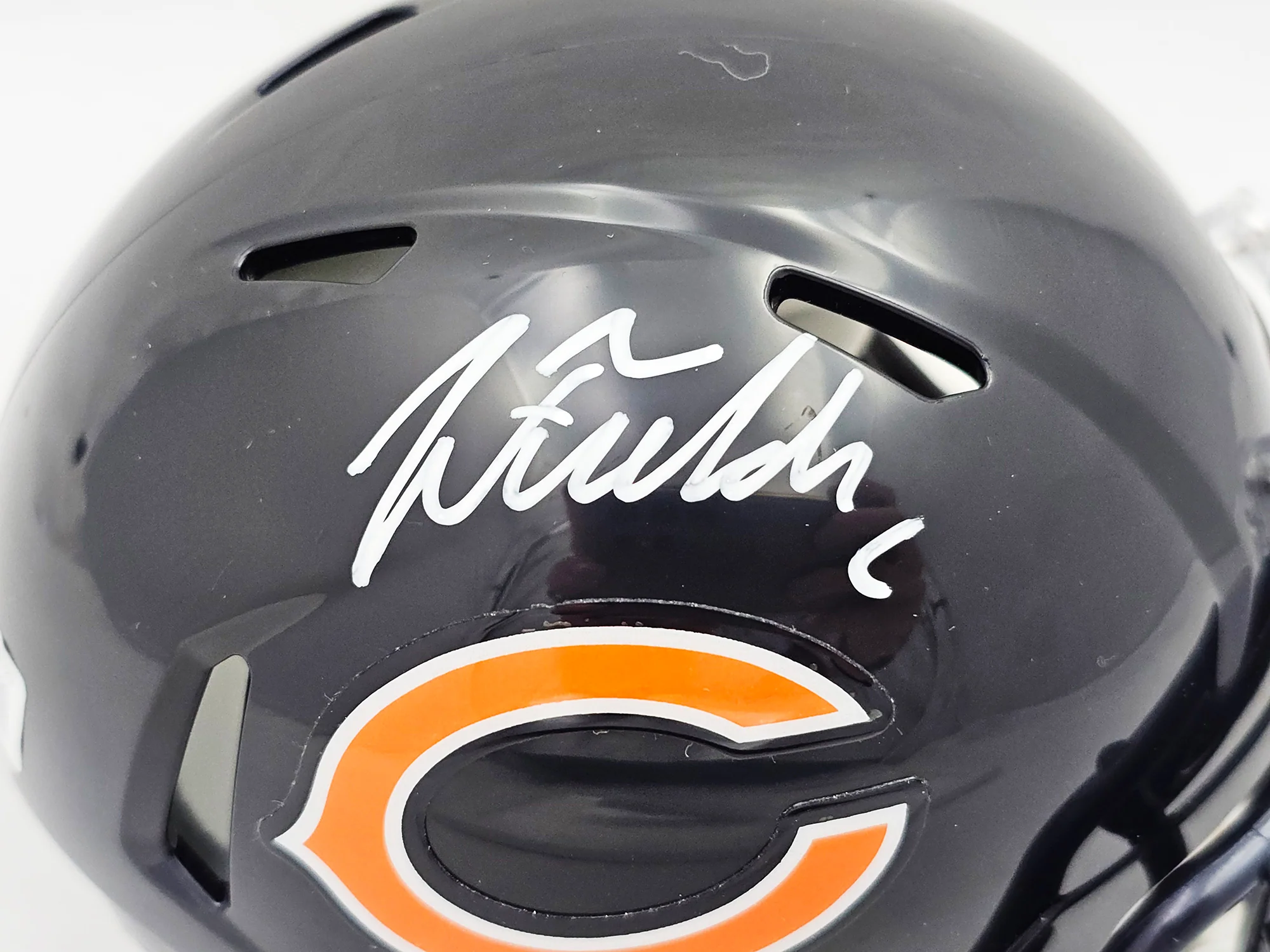 Justin Fields Autographed Chicago Bears Blue Speed Mini Helmet Beckett BAS Witness Stock #220593 - Image 2