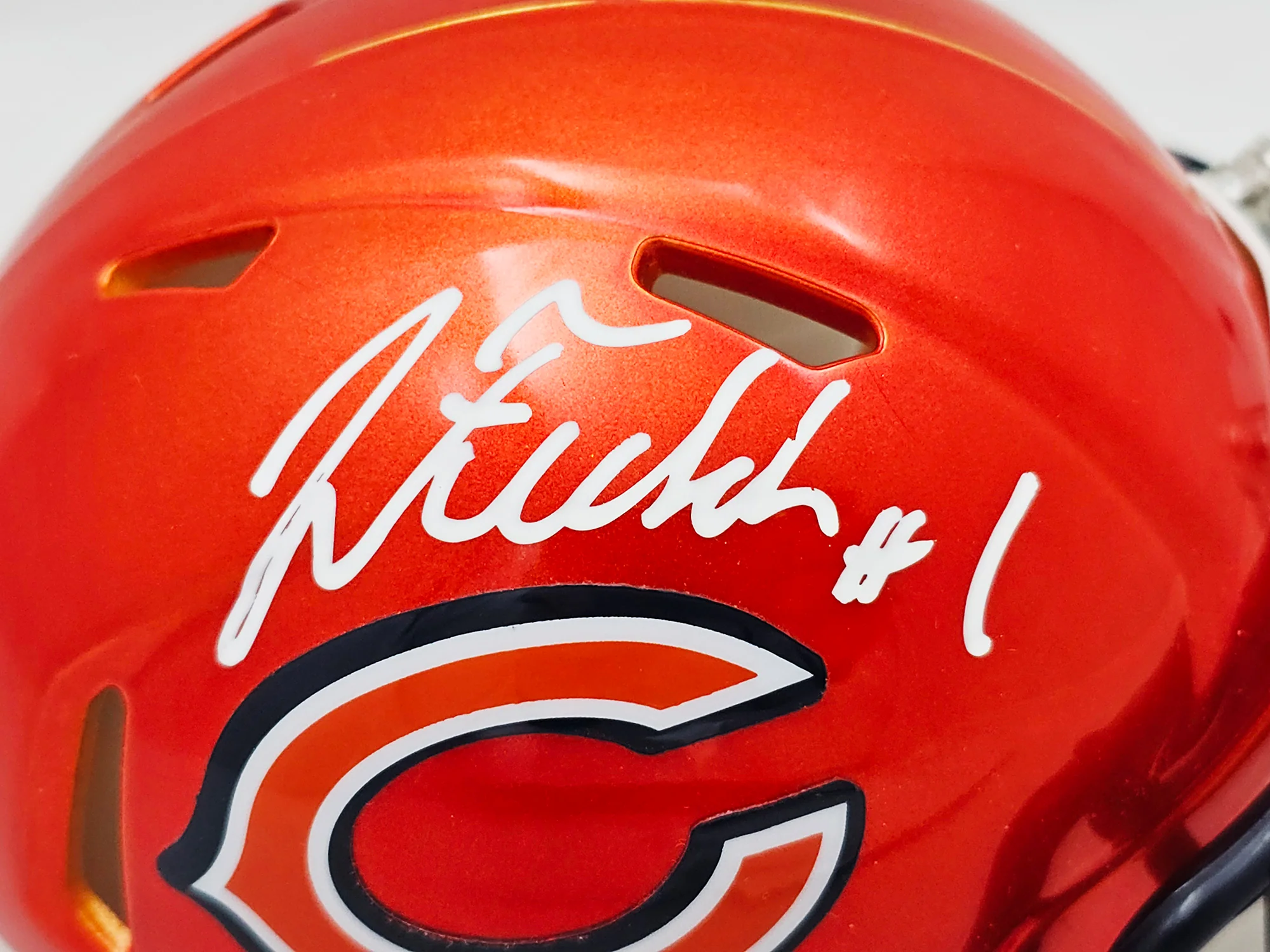 Justin Fields Autographed Chicago Bears Flash Orange Speed Mini Helmet Beckett BAS Witness Stock #220592 - Image 2