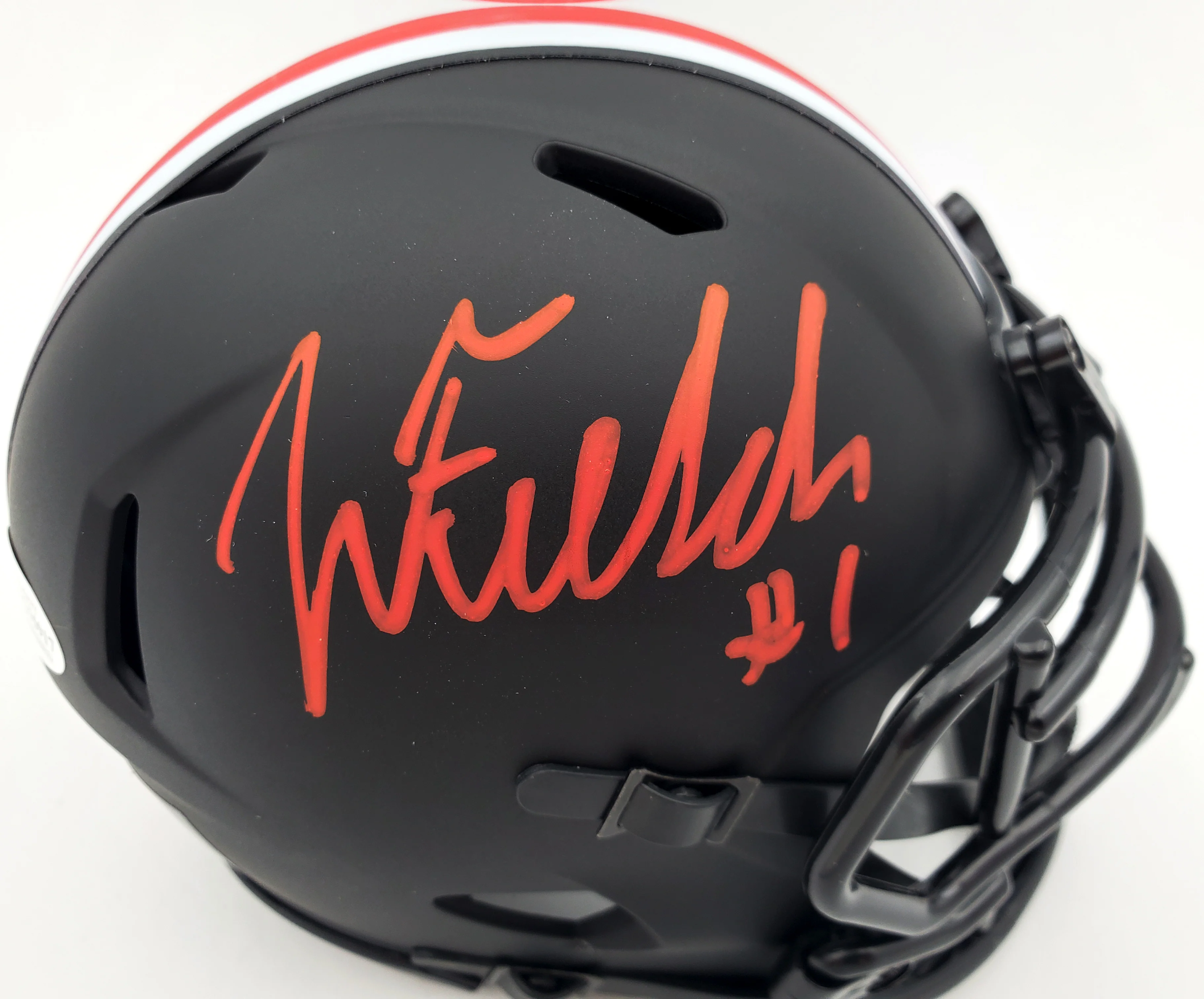 Justin Fields Autographed Ohio State Buckeyes Eclipse Black Speed Mini Helmet Beckett BAS Stock #189796 - Image 2