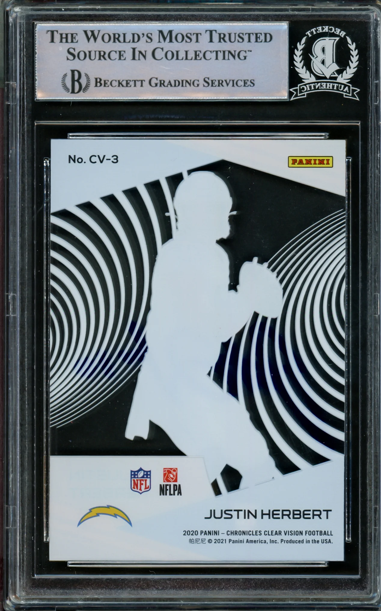 Justin Herbert Autographed 2020 Panini Chronicles Clear Dynagon Rookie Card #CV-3 Los Angeles Chargers Beckett BAS #14231523 - Image 2