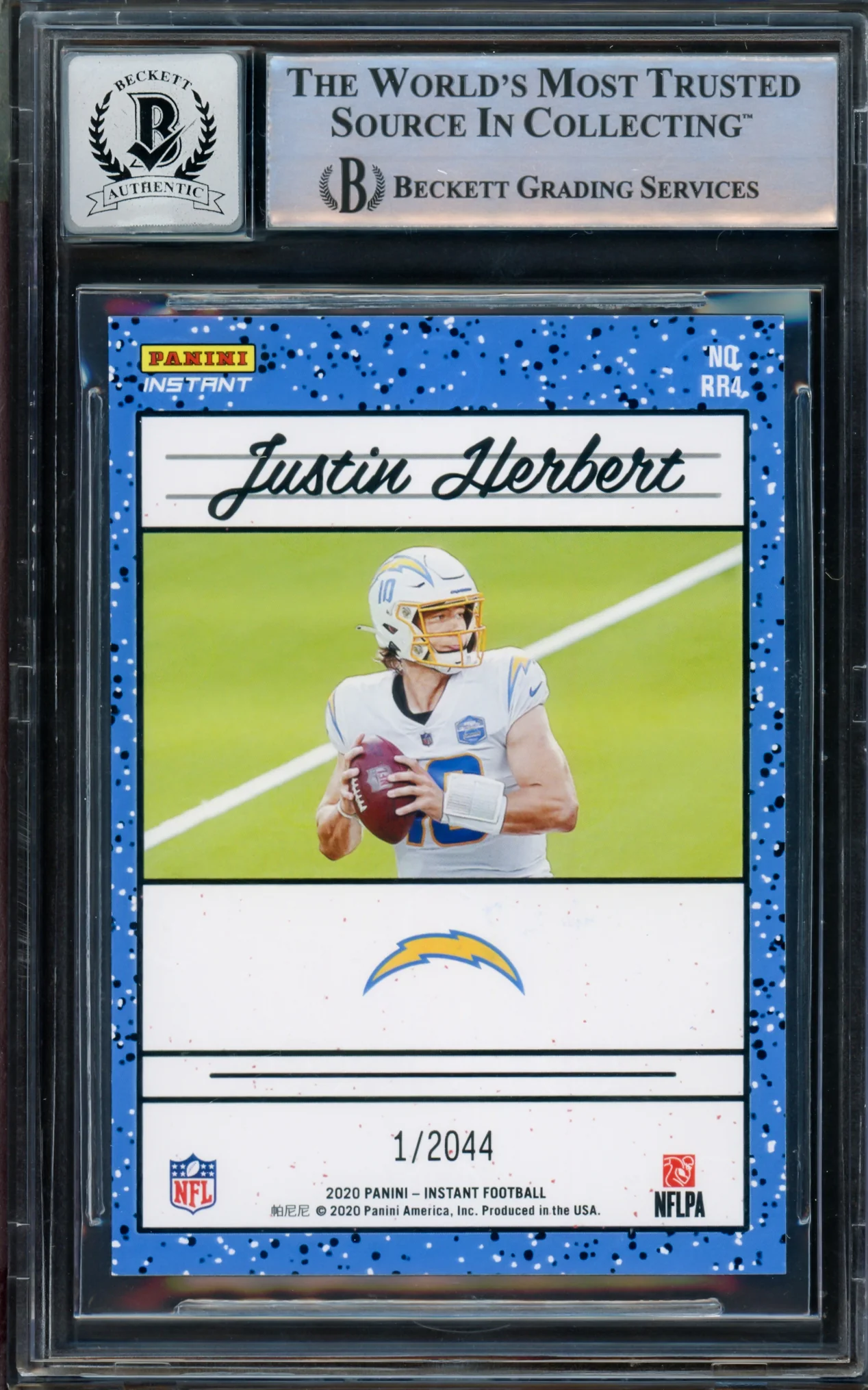 Justin Herbert Autographed 2020 Panini Instant Rated Rookie Card #RR4 Los Angeles Chargers Auto Grade Gem Mint 10 Beckett BAS #14242589 - Image 2