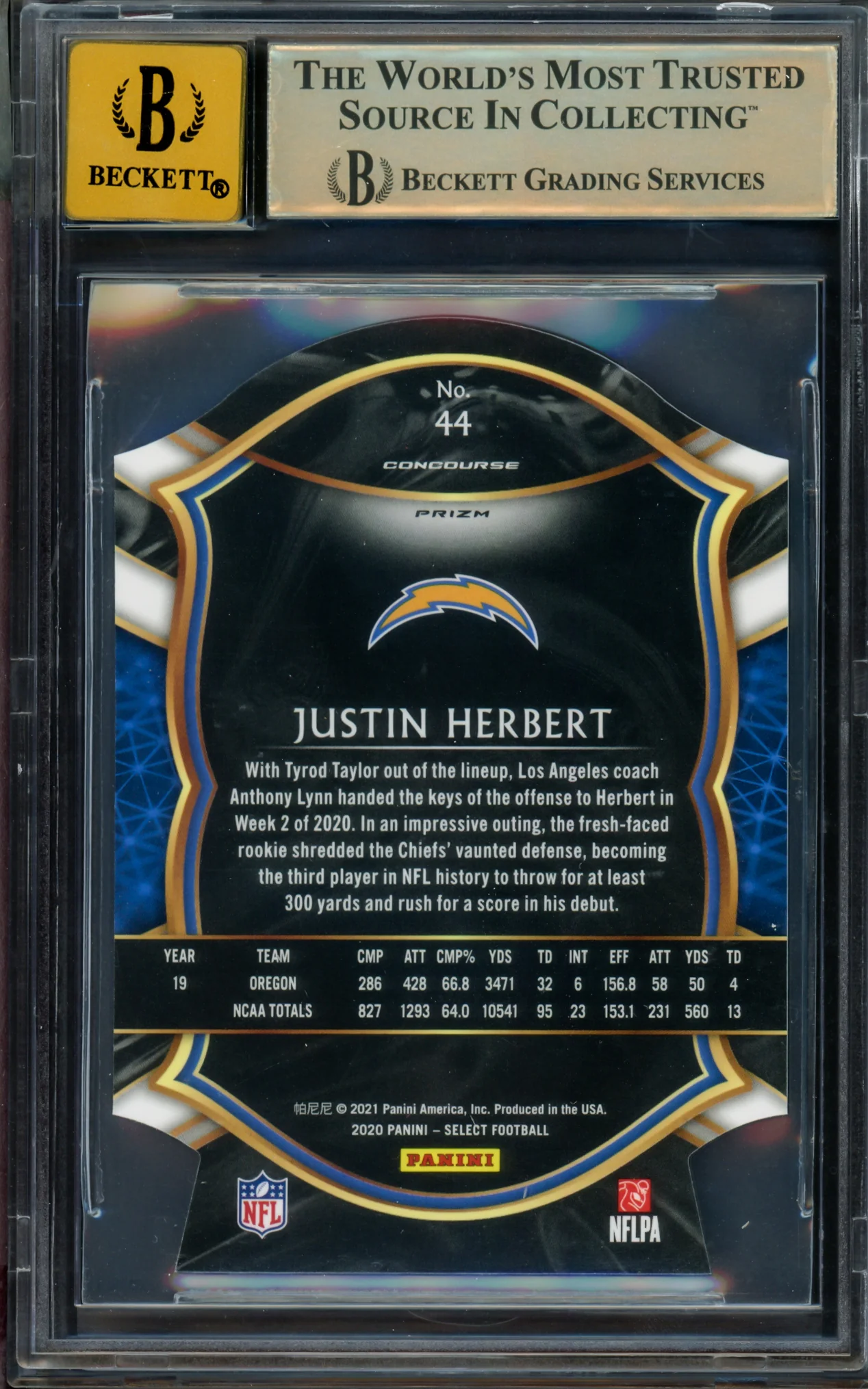 Justin Herbert Autographed 2020 Select Prizm Maroon Die Cut Rookie Card #44 Los Angeles Chargers BGS 9.5 Auto Grade Gem Mint 10 Beckett BAS #15297328 - Image 2
