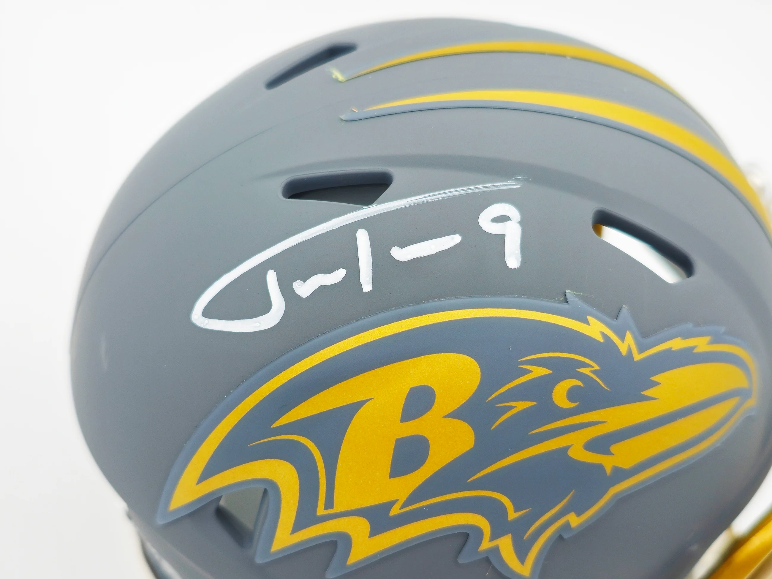 Justin Tucker Autographed Baltimore Ravens Slate Gray Speed Mini Helmet JSA Stock #232735 - Image 2