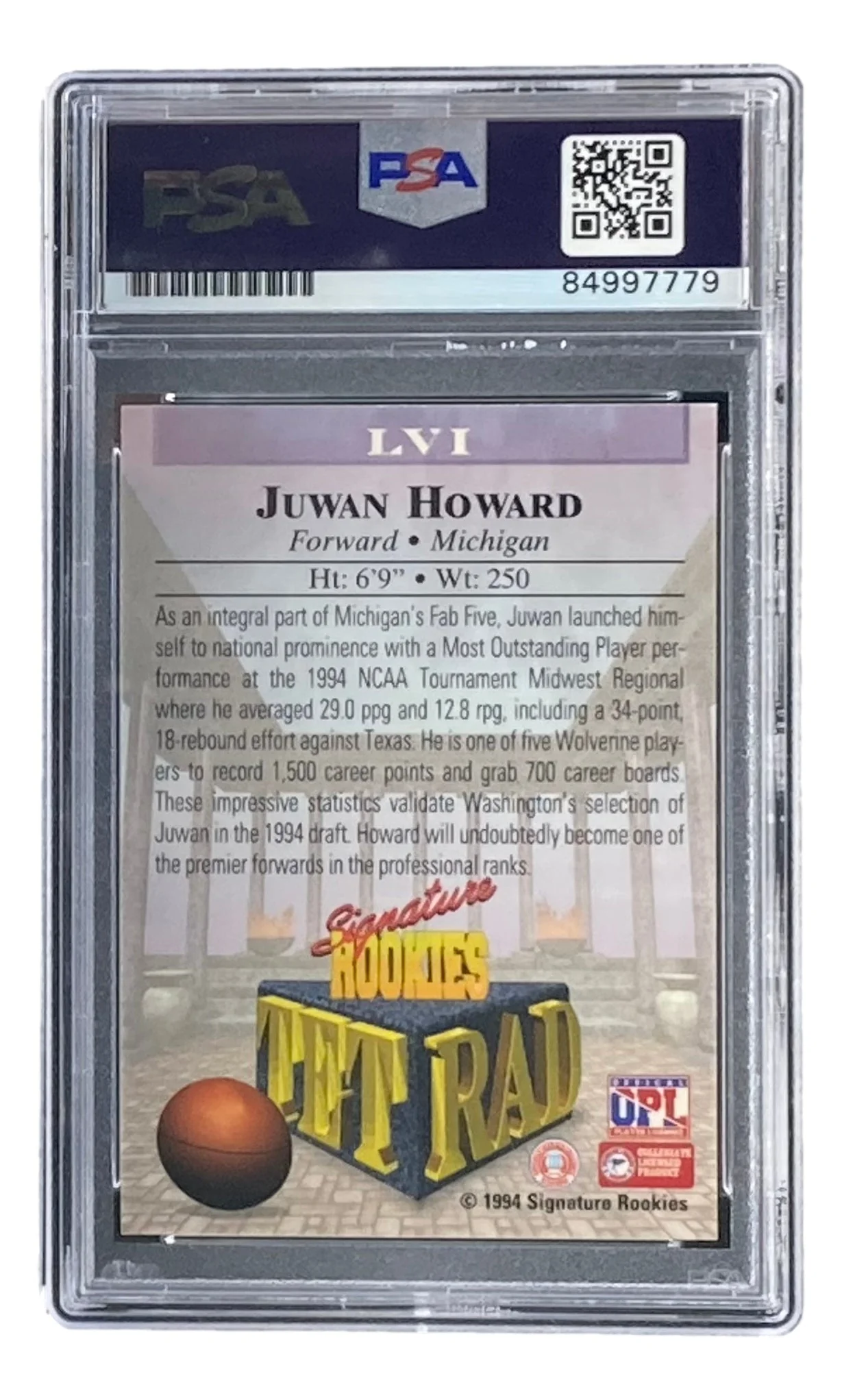 Juwan Howard Signed Michigan 1994 Signature Rookies #LVI Trading Card PSA/DNA - Image 2
