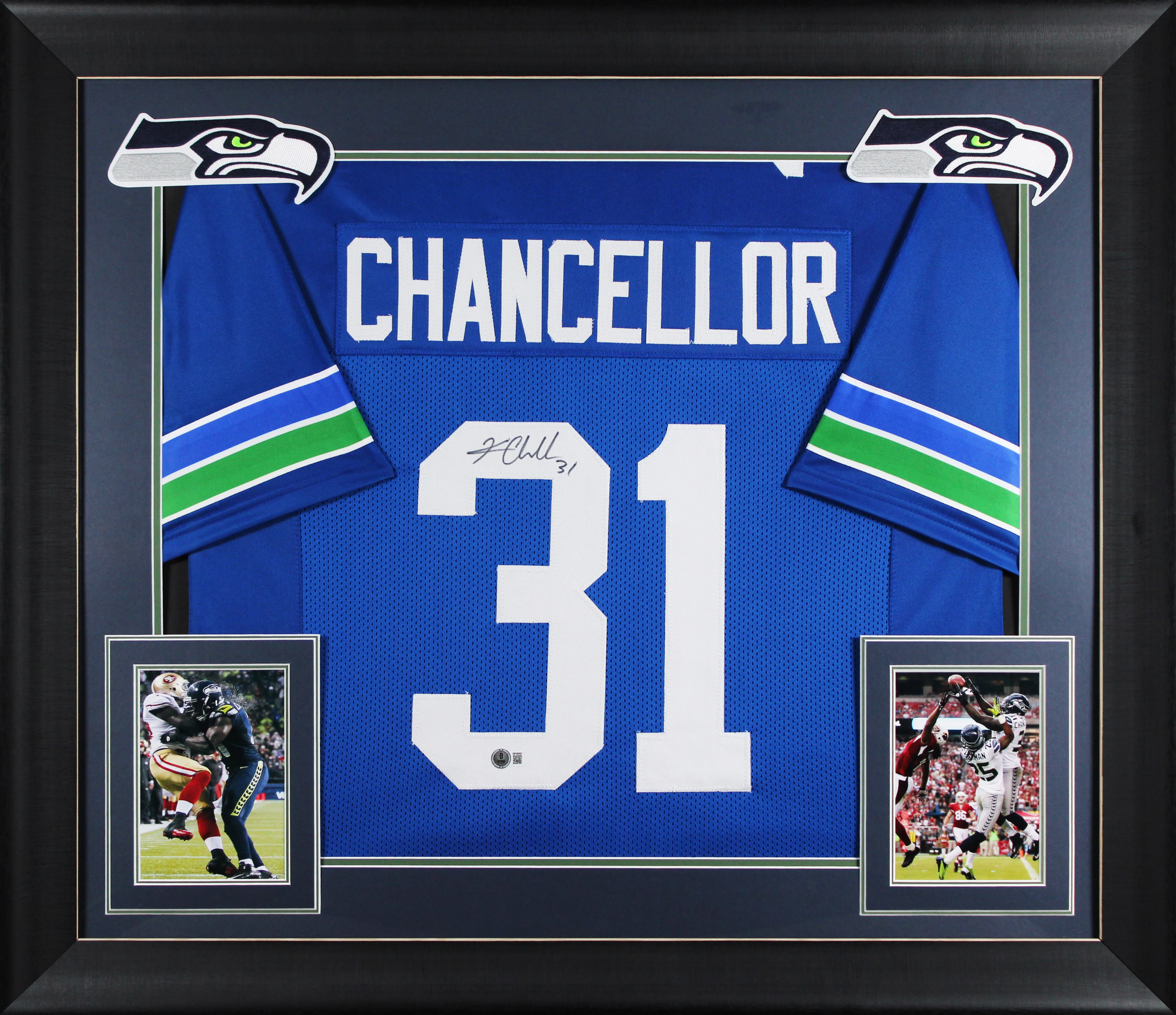 Kam Chancellor Authentic Signed Blue TB Pro Style Framed Jersey BAS Witnessed - Image 2