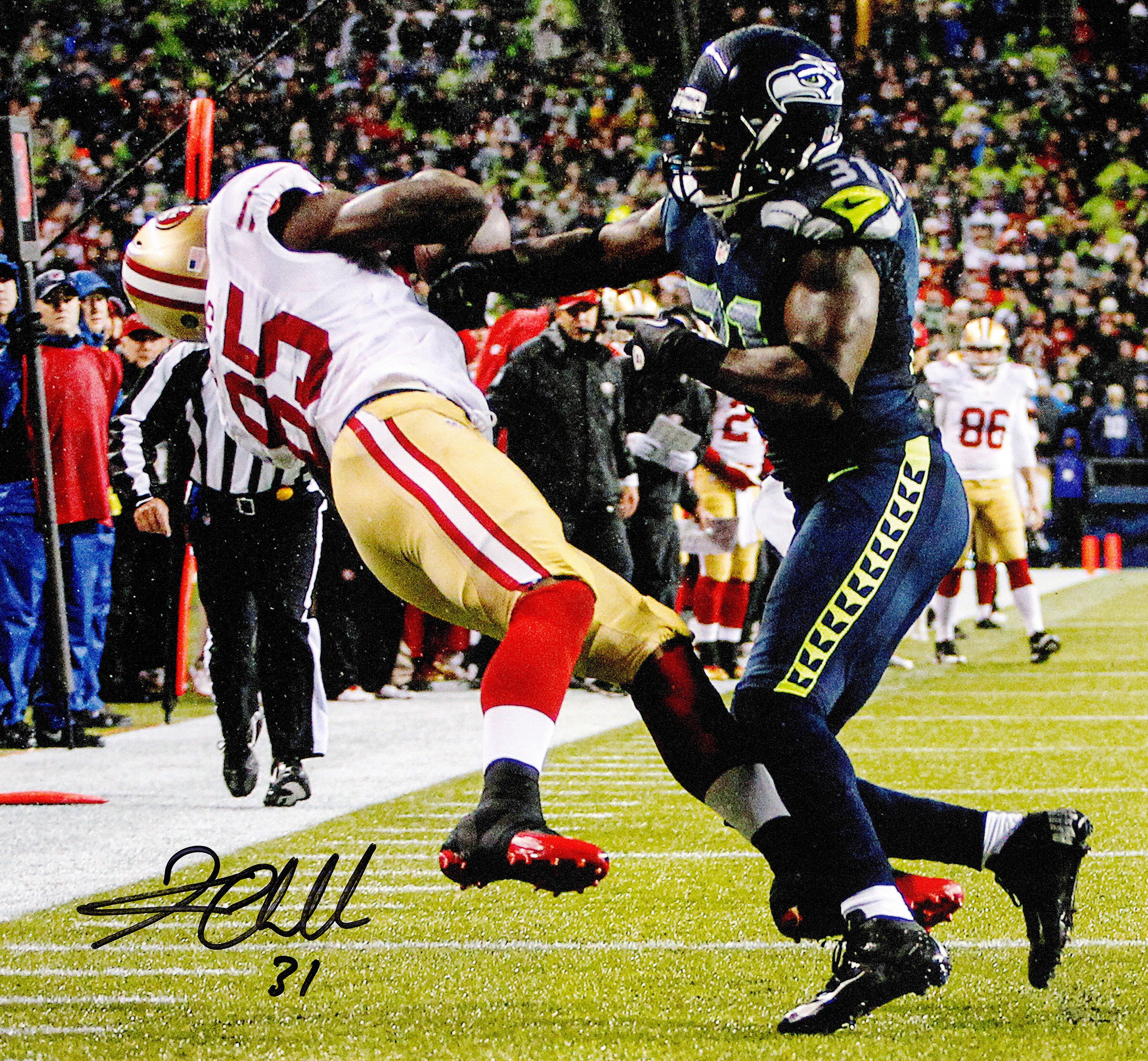 Kam Chancellor Autographed 16x20 Photo (Hit On Vernon Davis) Seattle Seahawks Beckett BAS Witness Stock #259859 - Image 2