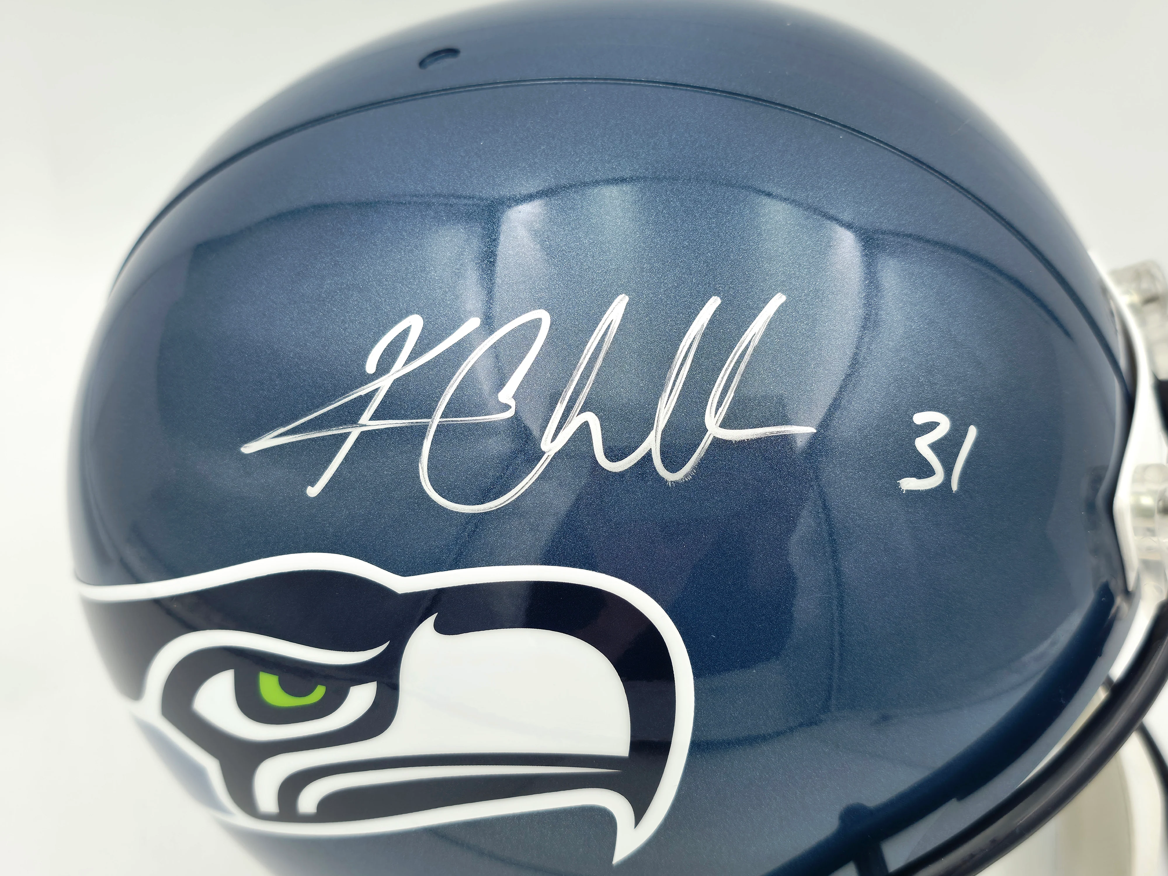 Kam Chancellor Autographed Seattle Seahawks Blue 2002-2011 Throwback Full Size VSR4 Replica Helmet Beckett BAS Witness Stock #258289 - Image 2