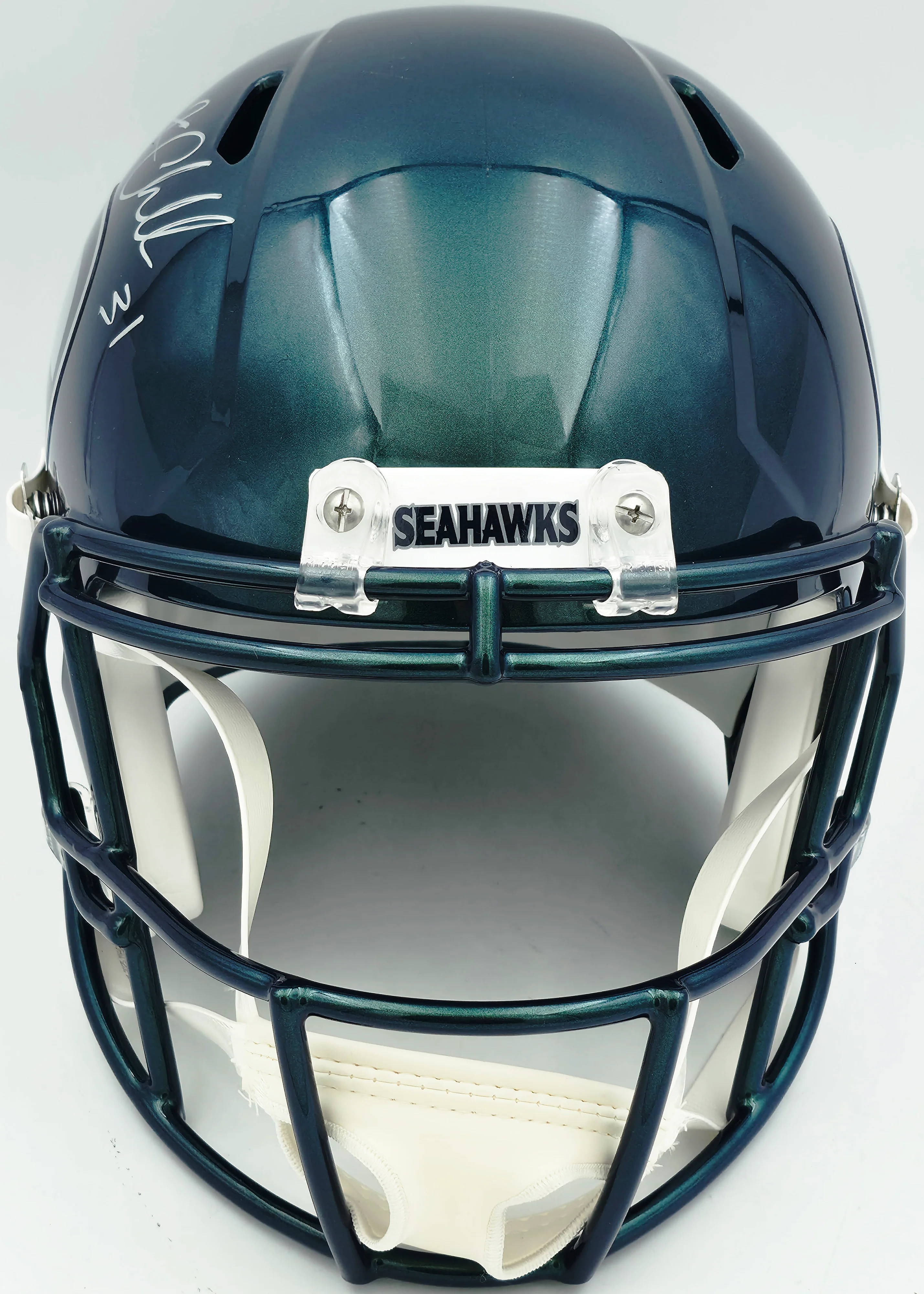 Kam Chancellor Autographed Seattle Seahawks Metallic Green Rivalries Full Size Speed Replica Helmet Beckett BAS Witness Stock #258291 - Image 3