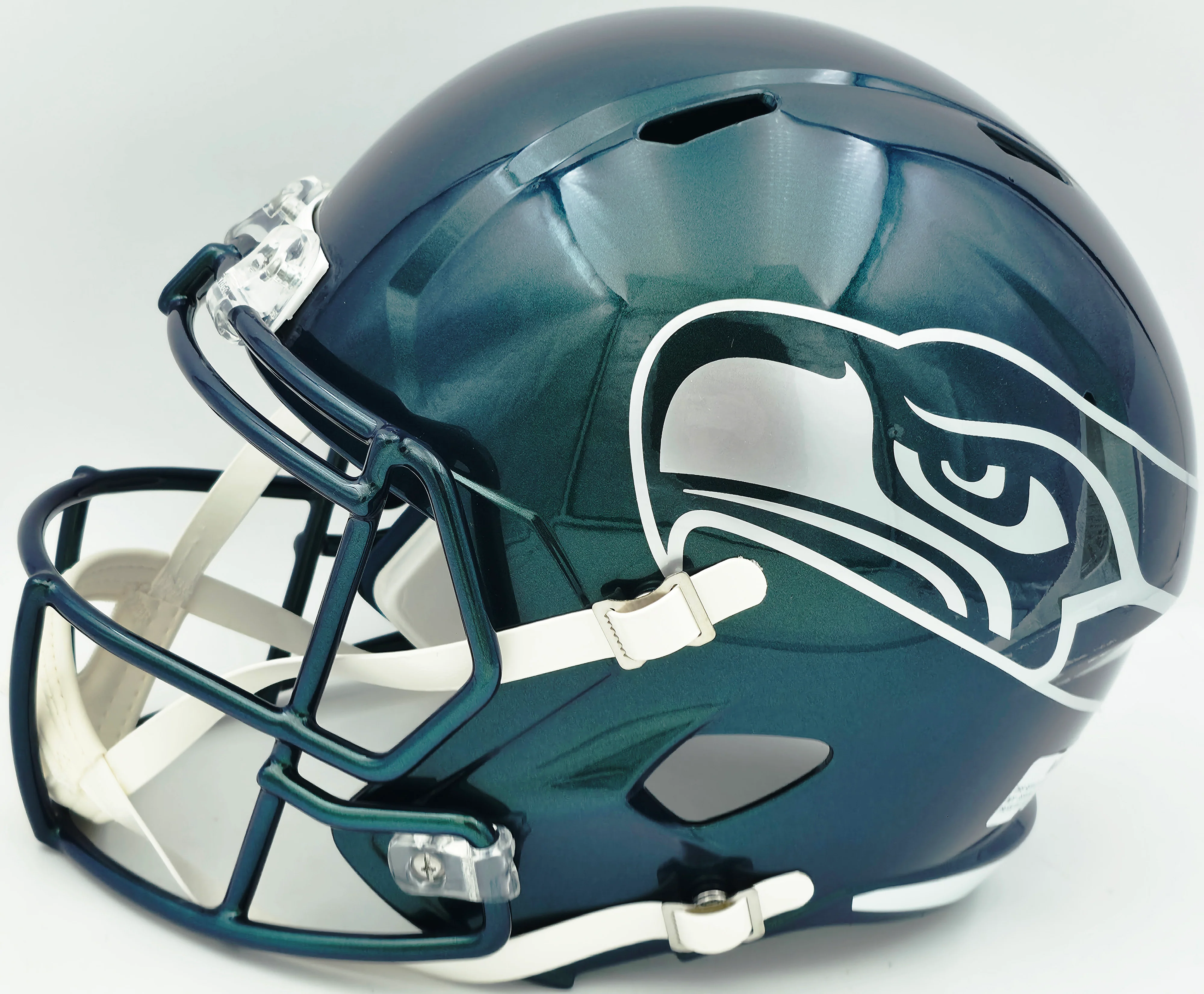 Kam Chancellor Autographed Seattle Seahawks Metallic Green Rivalries Full Size Speed Replica Helmet Beckett BAS Witness Stock #258291 - Image 5