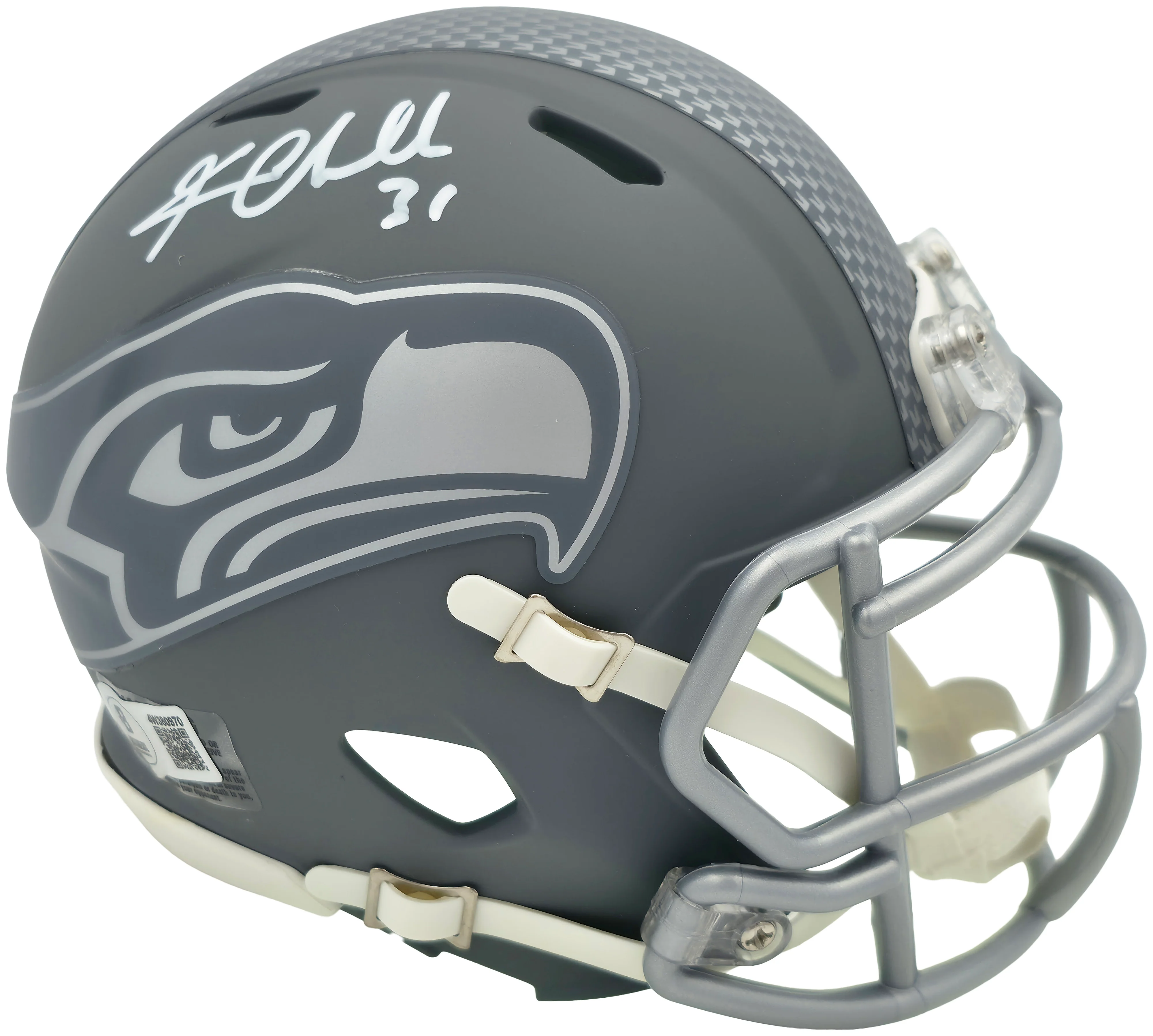 Kam Chancellor Autographed Seattle Seahawks Slate Silver Speed Mini Helmet Beckett BAS Witness Stock #259854