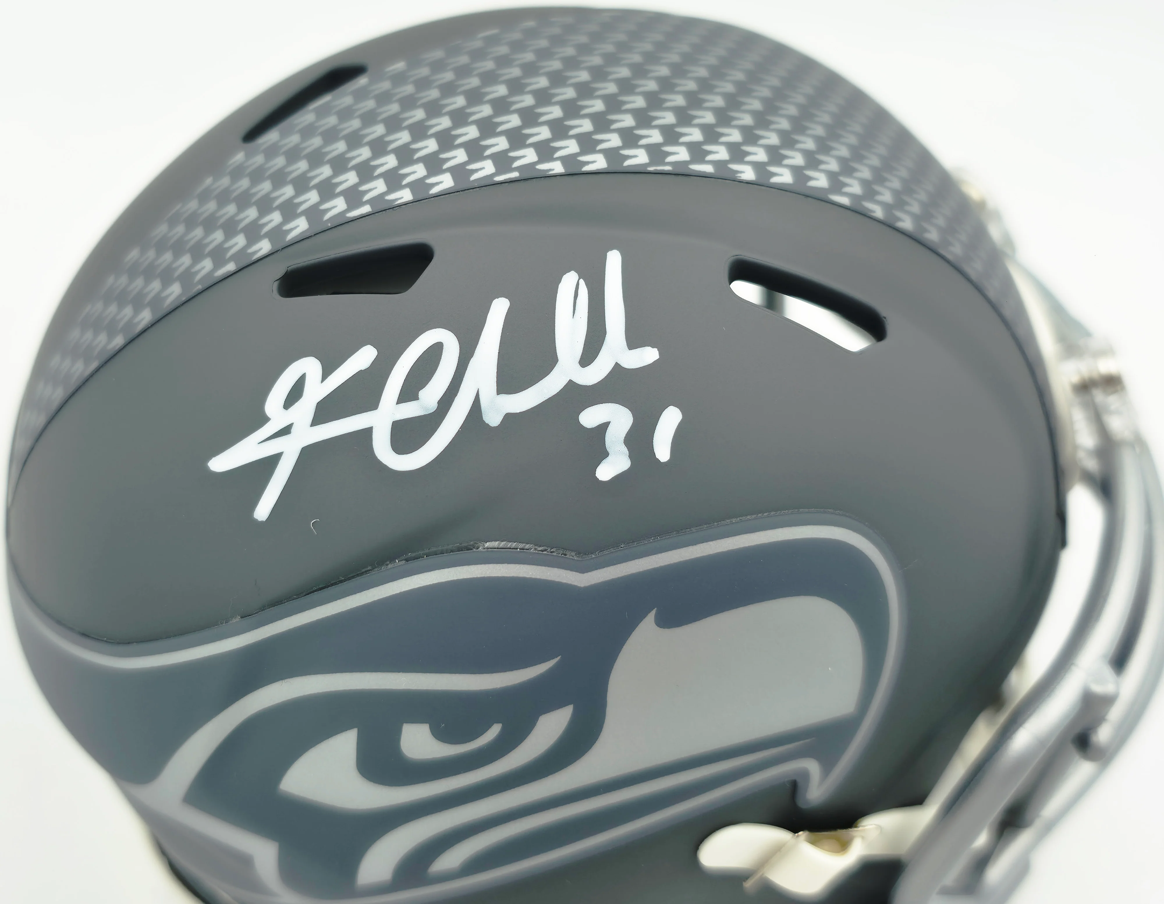 Kam Chancellor Autographed Seattle Seahawks Slate Silver Speed Mini Helmet Beckett BAS Witness Stock #259854 - Image 2