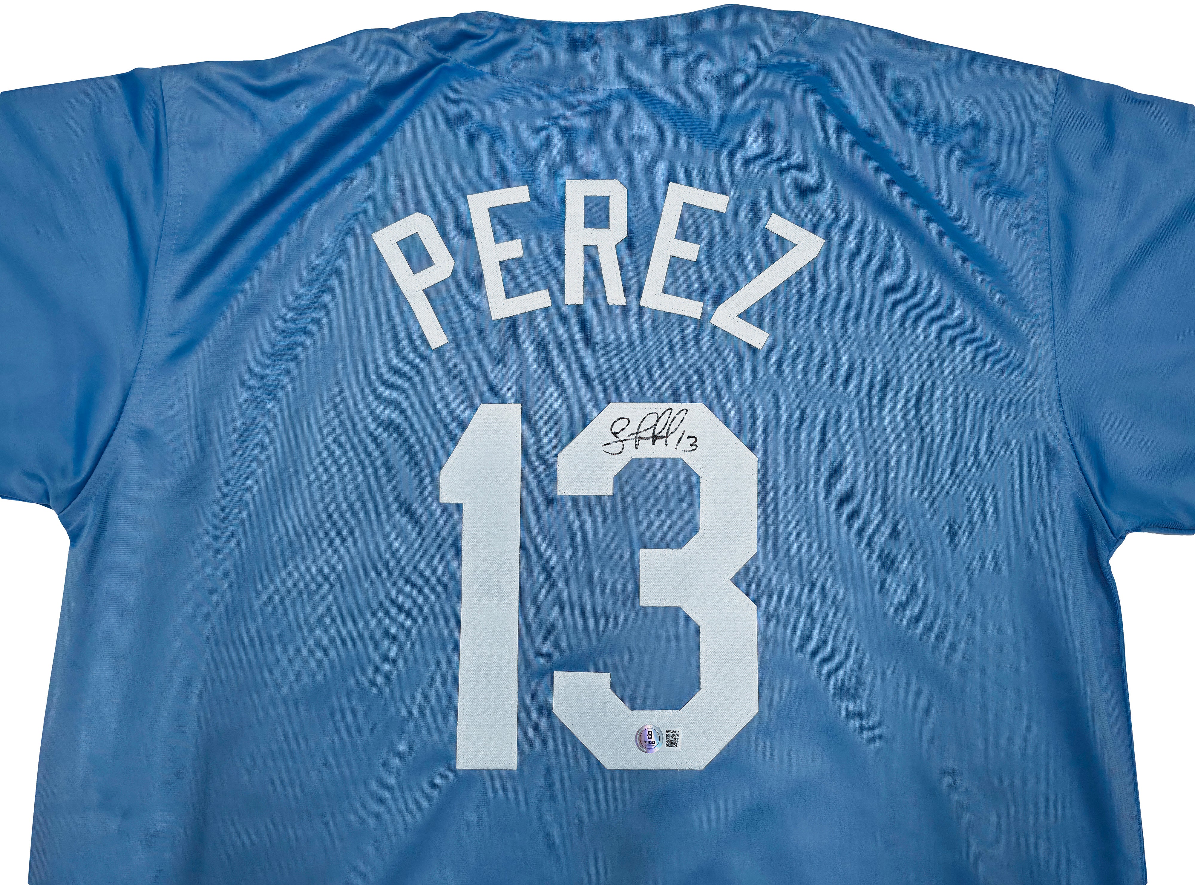 Kansas City Royals Salvador Perez Autographed Baby Blue Jersey Beckett BAS Witness Stock #241644 - Image 3