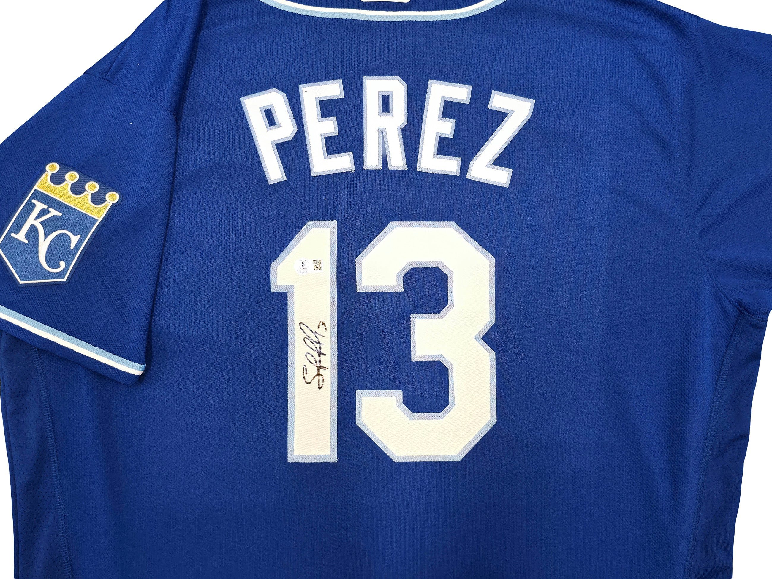 Kansas City Royals Salvador Perez Autographed Blue Nike Authentic Collection Jersey Size 52 Beckett BAS Witness Stock #253493 - Image 2