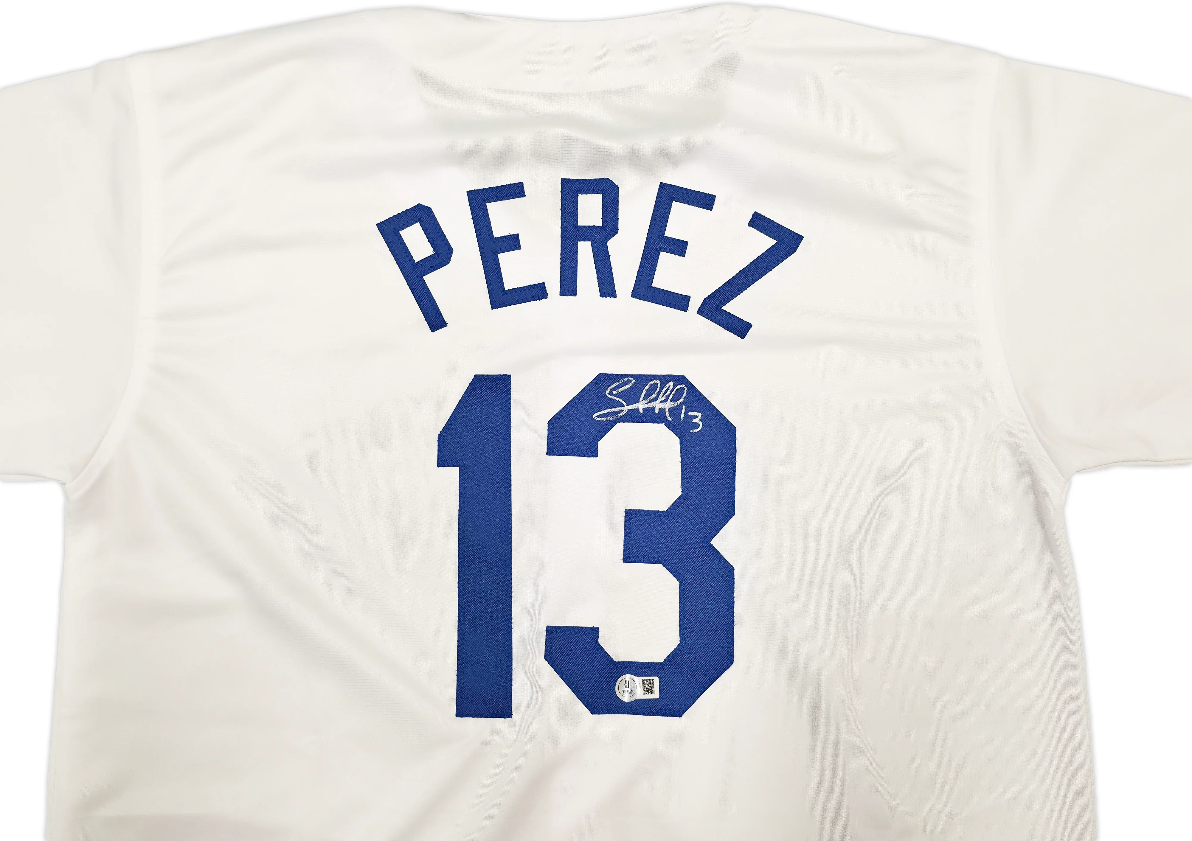 Kansas City Royals Salvador Perez Autographed White Jersey Beckett BAS Witness Stock #241645 - Image 3