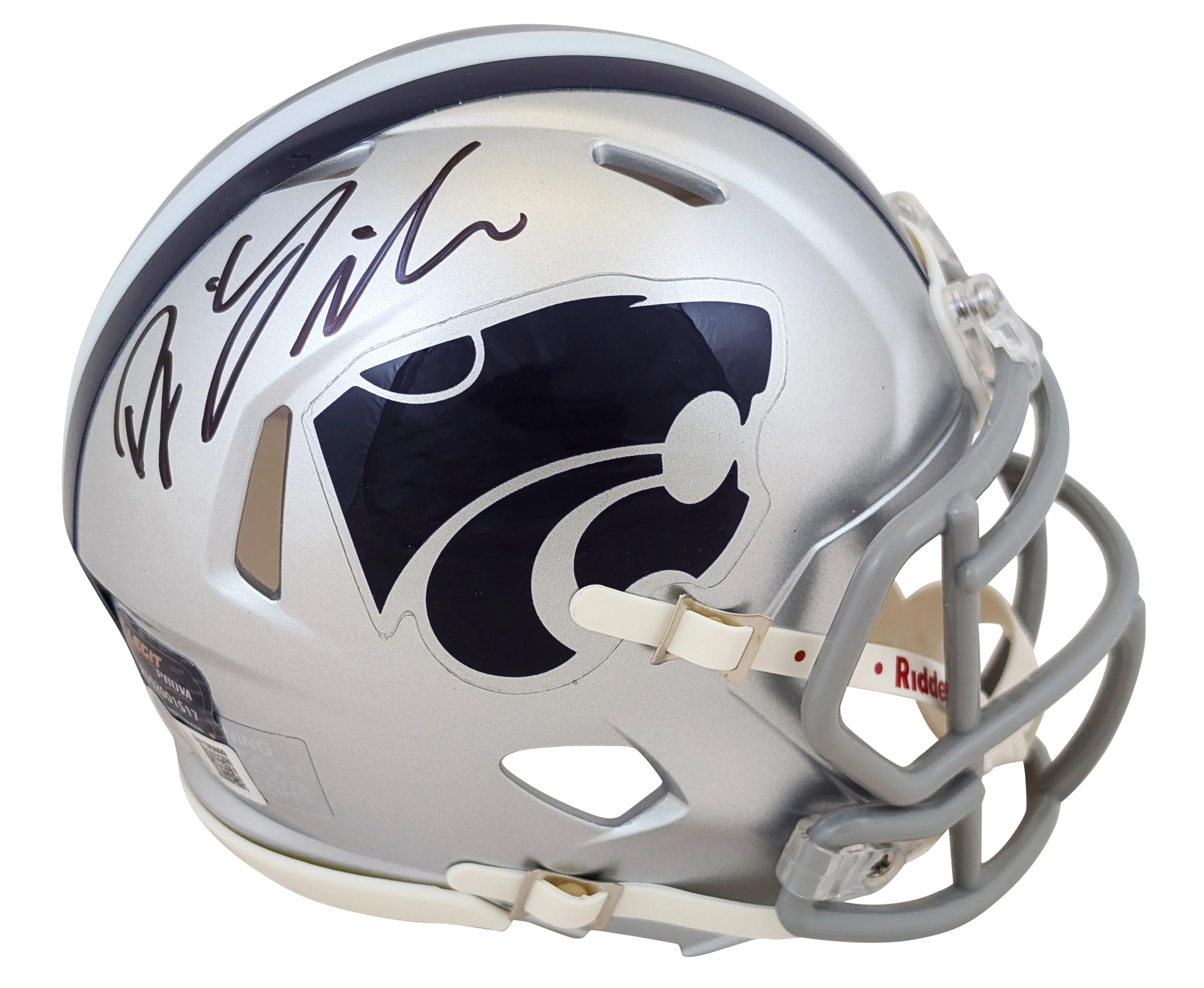 Kansas State D.J. Giddens Authentic Signed Speed Mini Helmet BAS Witnessed - Image 2