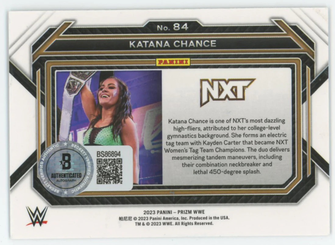 Katana Chance WWE Authentic Signed 2023 Panini Prizm #84 Card BAS #BS86894 - Image 3