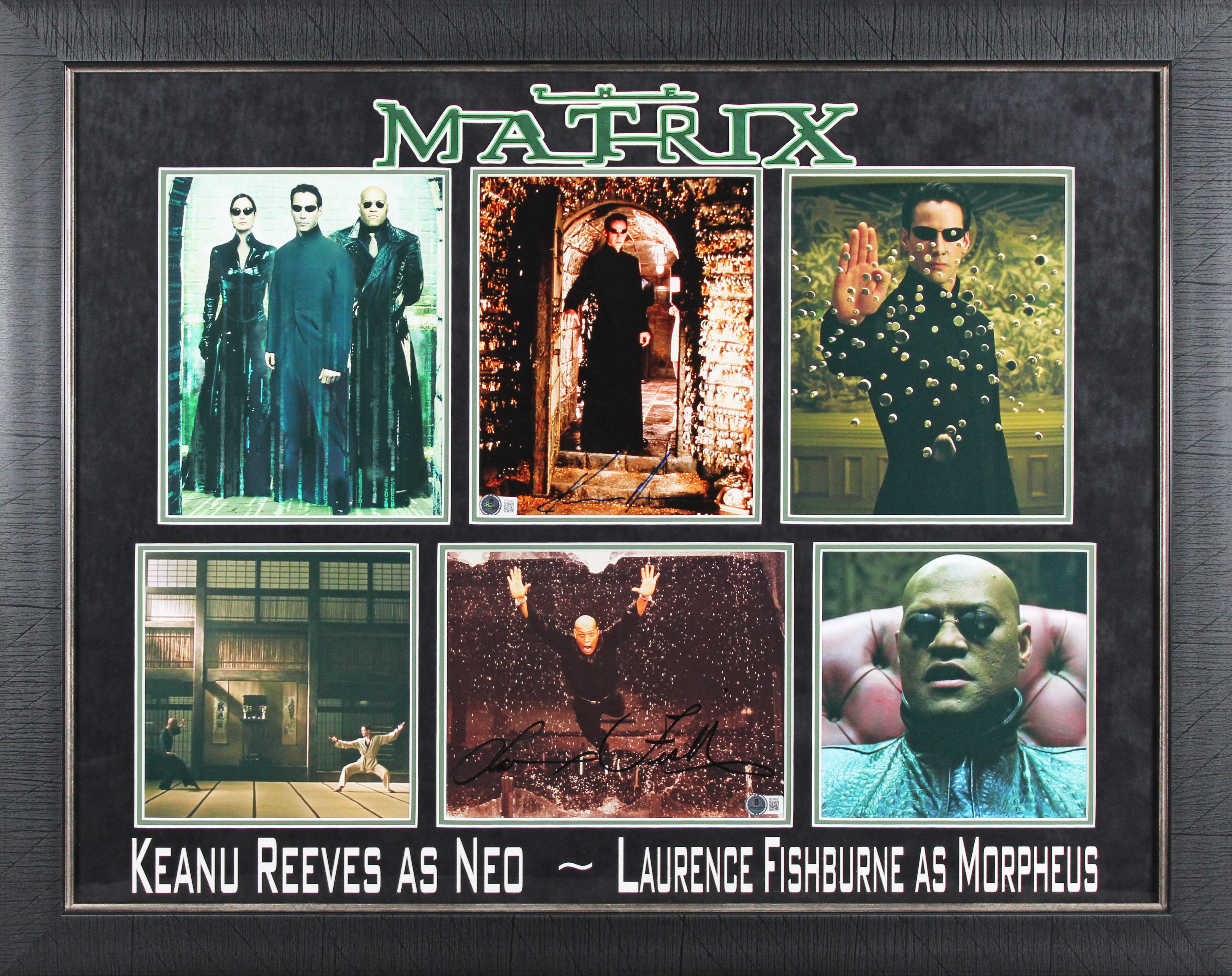 Keanu Reeves & Laurence Fishburne The Matrix Authentic Signed Framed Display BAS - Image 2