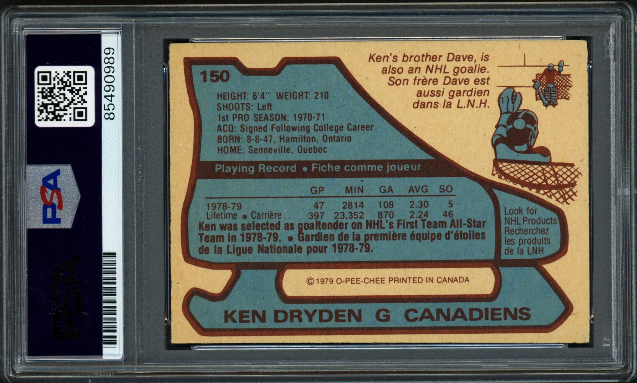 Ken Dryden Autographed 1979-80 O-Pee-Chee Card #150 Montreal Canadiens PSA/DNA #85490989 - Image 2