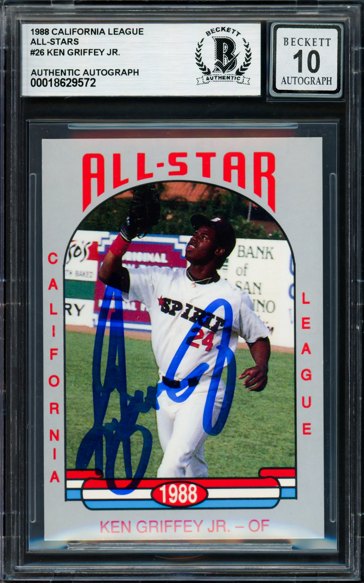 Ken Griffey Jr. Autographed 1988 California League All-Stars Rookie Card #26 San Bernardino Spirit Auto Grade Gem Mint 10 Beckett BAS #18629572