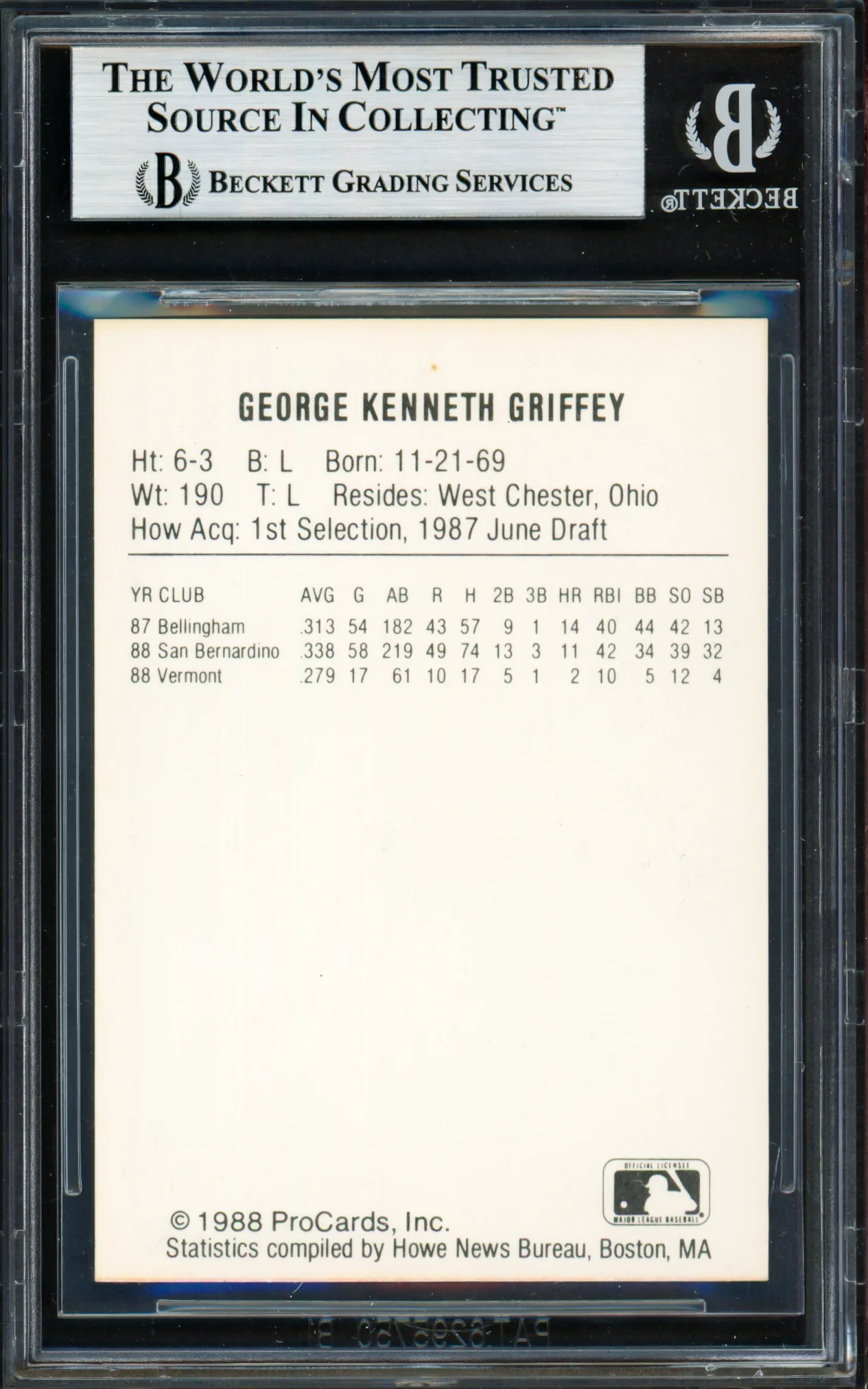Ken Griffey Jr. Autographed 1988 ProCards Vermont Reprint Rookie Card Vermont Mariners Beckett BAS #19207489 - Image 2