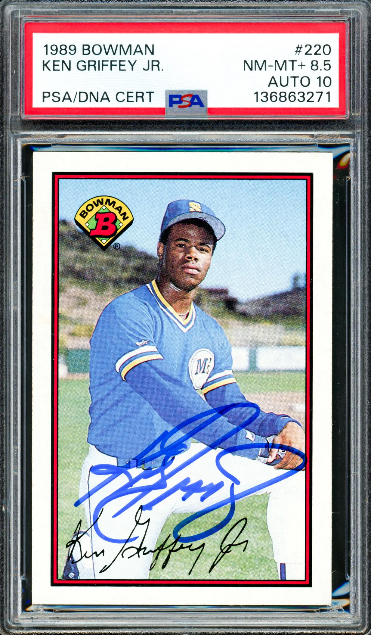 Ken Griffey Jr. Autographed 1989 Bowman Rookie Card #220 Seattle Mariners PSA 8.5 Auto Grade Gem Mint 10 PSA/DNA #136863271