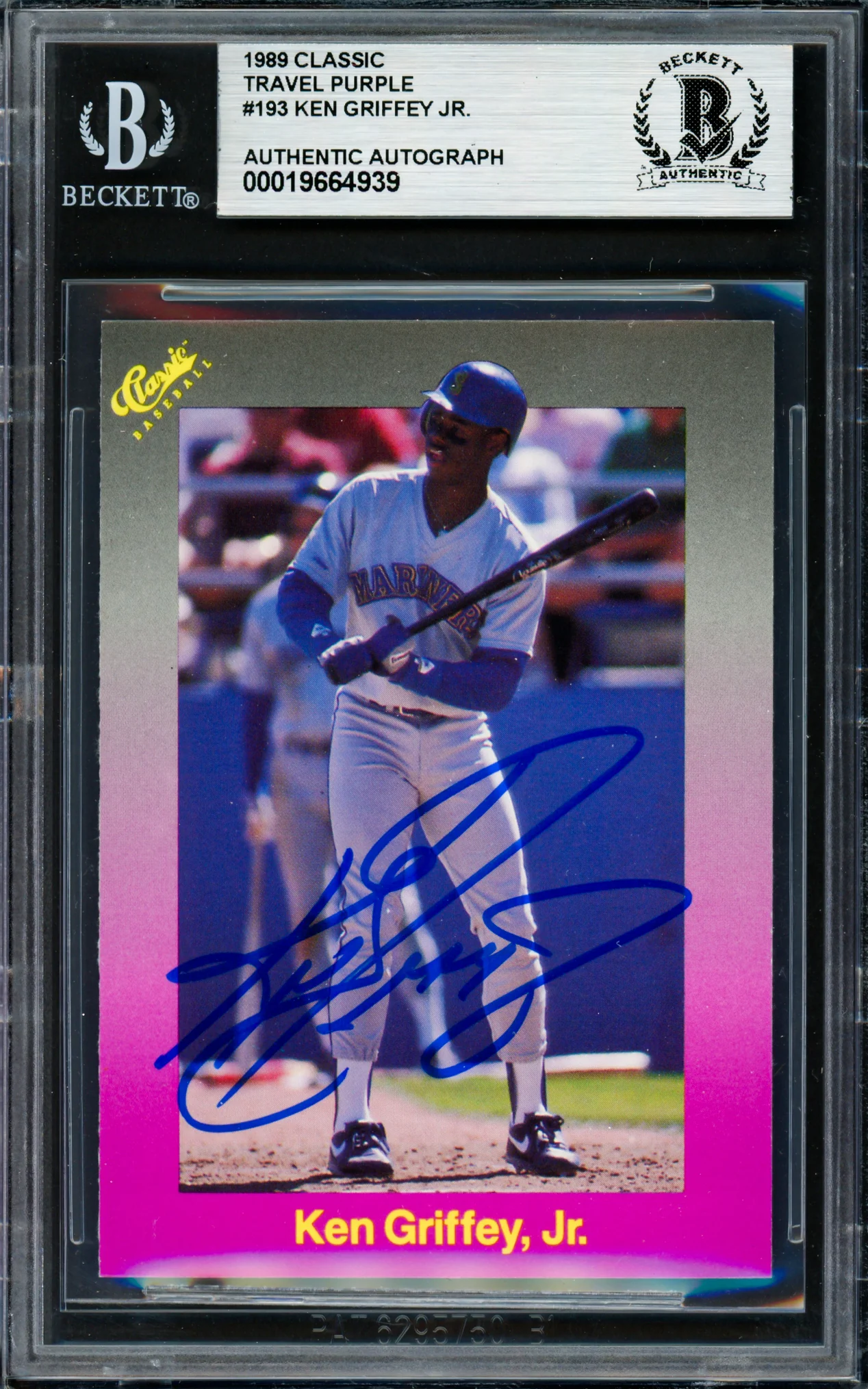 Ken Griffey Jr. Autographed 1989 Classic Travel Rookie Card #193 Seattle Mariners Beckett BAS #19664939