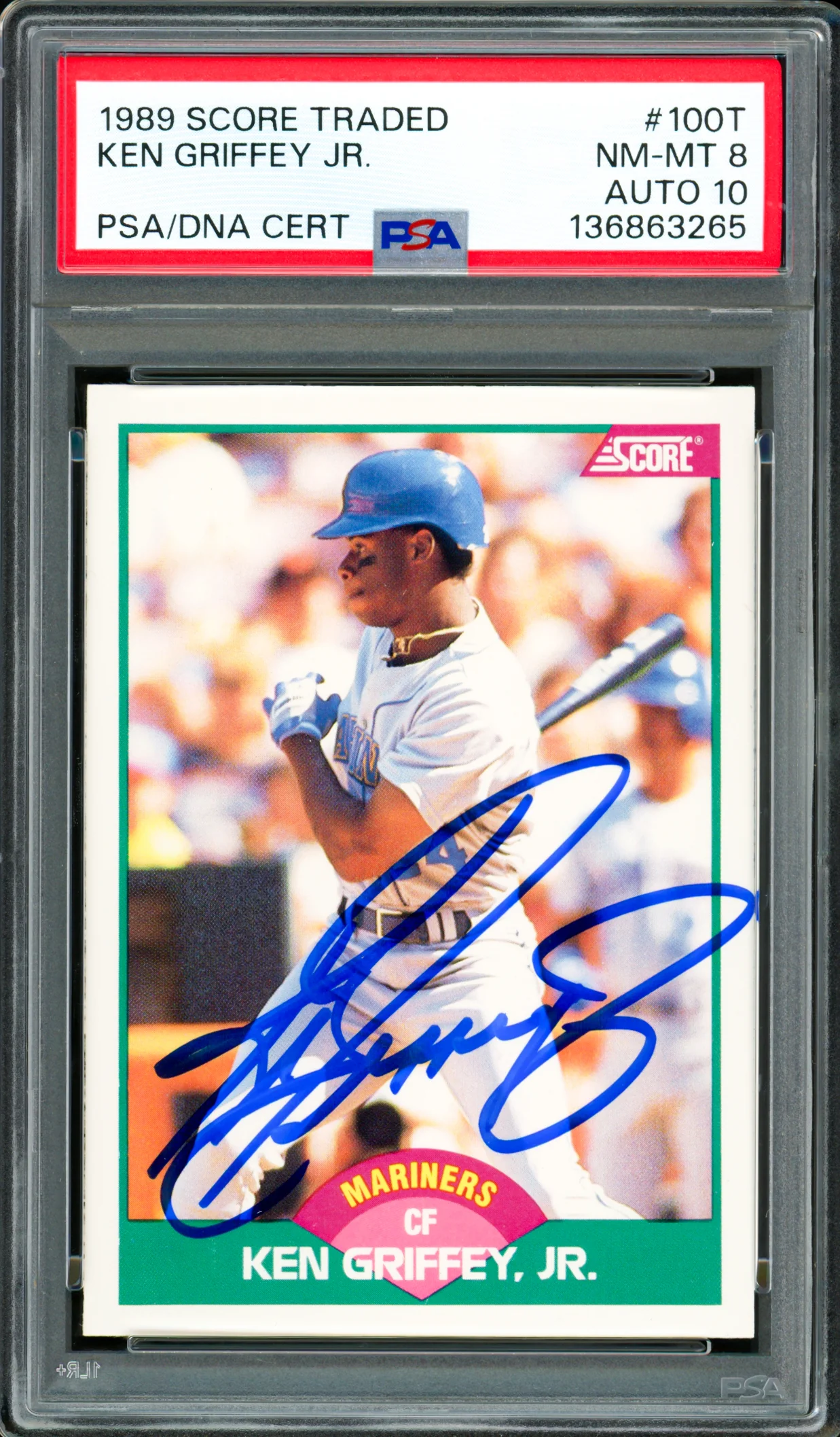 Ken Griffey Jr. Autographed 1989 Score Traded Rookie Card #100T Seattle Mariners PSA 8 Auto Grade Gem Mint 10 PSA/DNA #136863265