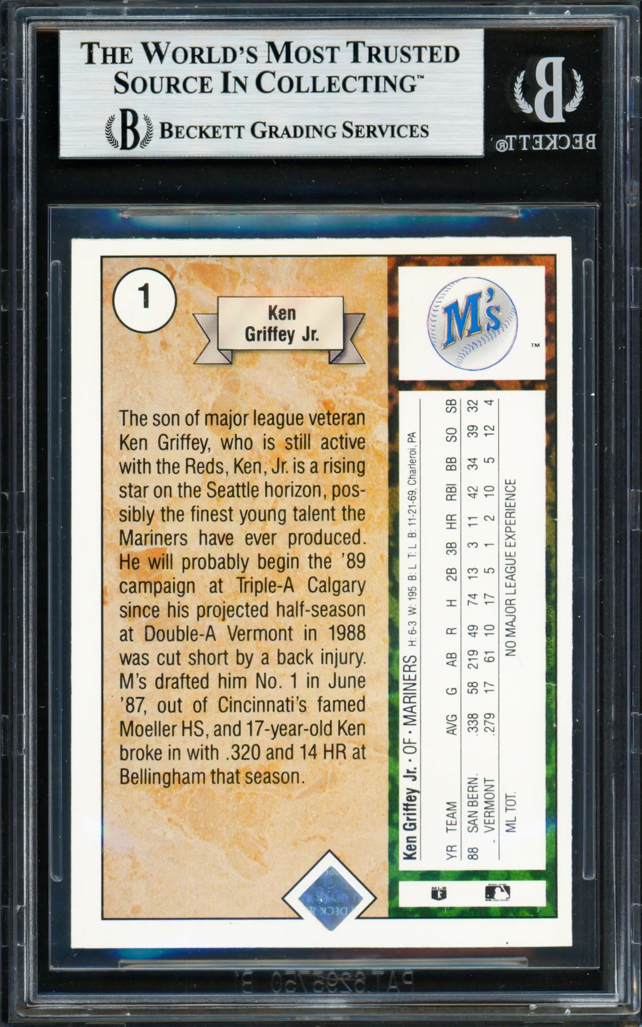 Ken Griffey Jr. Autographed 1989 Upper Deck Rookie Card #1 Seattle Mariners Beckett BAS #19211237 - Image 2