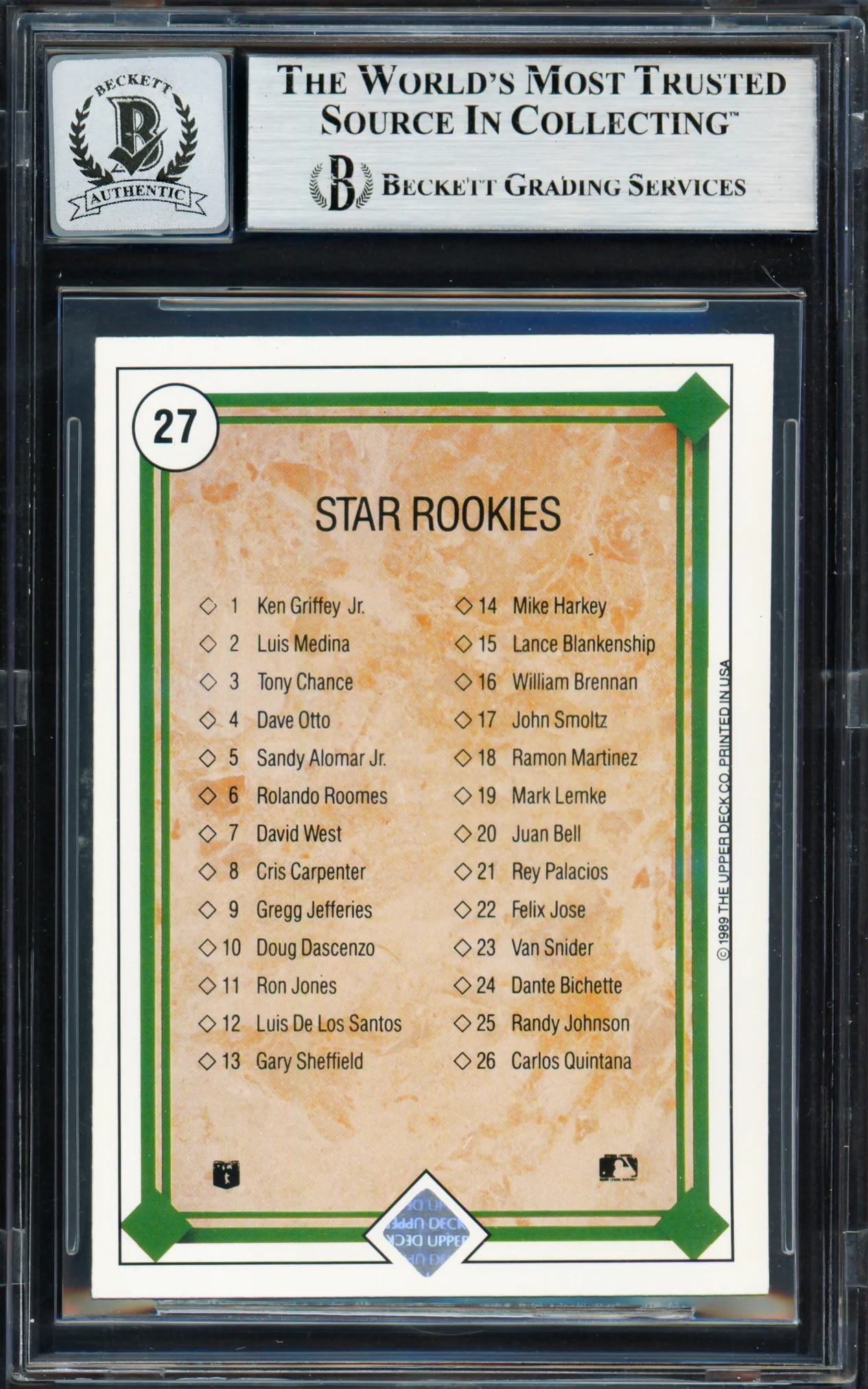 Ken Griffey Jr. Autographed 1989 Upper Deck Rookie Card #27 Seattle Mariners Auto Grade Gem Mint 10 Beckett BAS #19658907 - Image 2