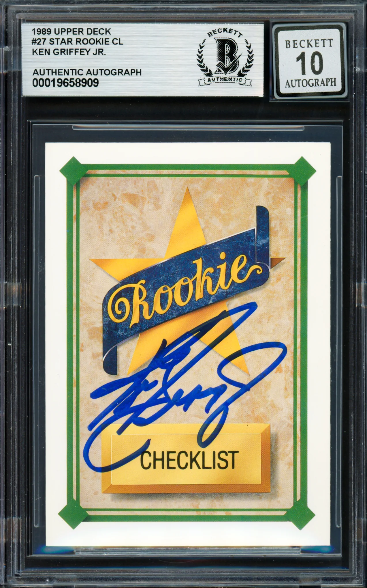 Ken Griffey Jr. Autographed 1989 Upper Deck Rookie Card #27 Seattle Mariners Auto Grade Gem Mint 10 Beckett BAS #19658909