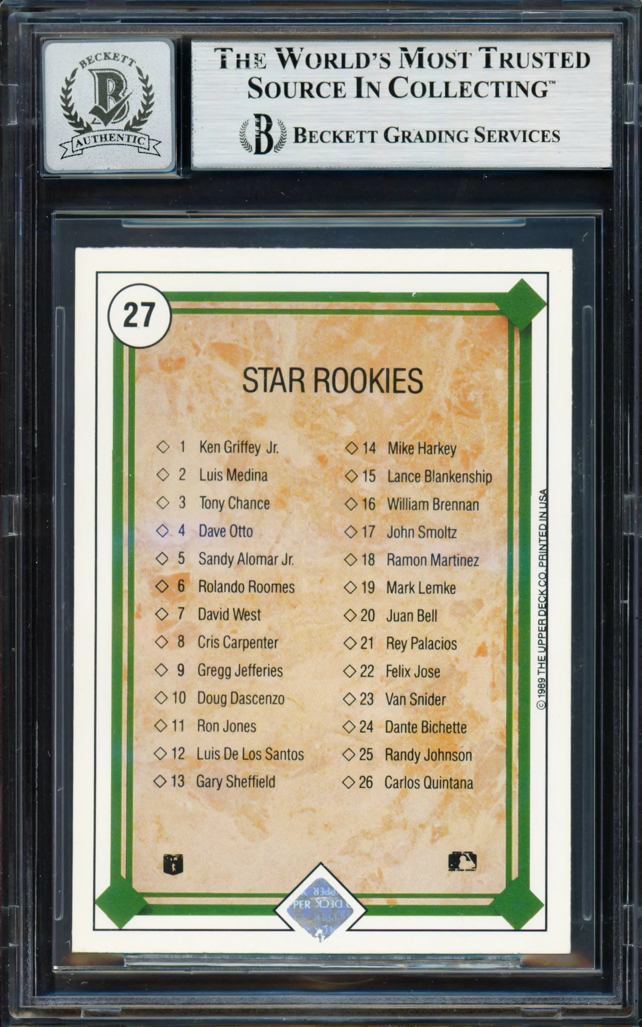 Ken Griffey Jr. Autographed 1989 Upper Deck Rookie Card #27 Seattle Mariners Auto Grade Gem Mint 10 Beckett BAS #19658909 - Image 2