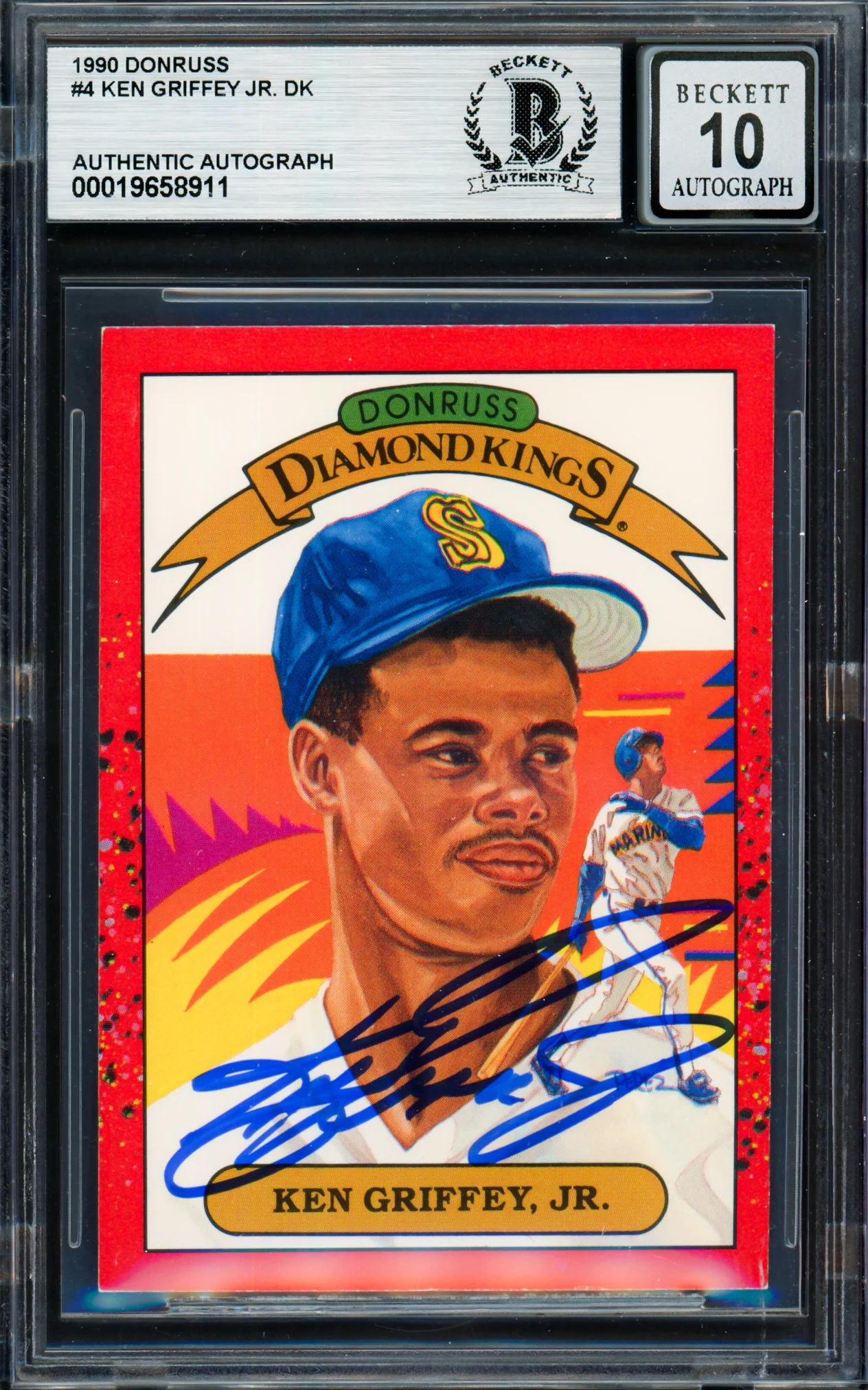 Ken Griffey Jr. Autographed 1990 Donruss Diamond Kings Card #4 Seattle Mariners Auto Grade Gem Mint 10 Beckett BAS #19658911