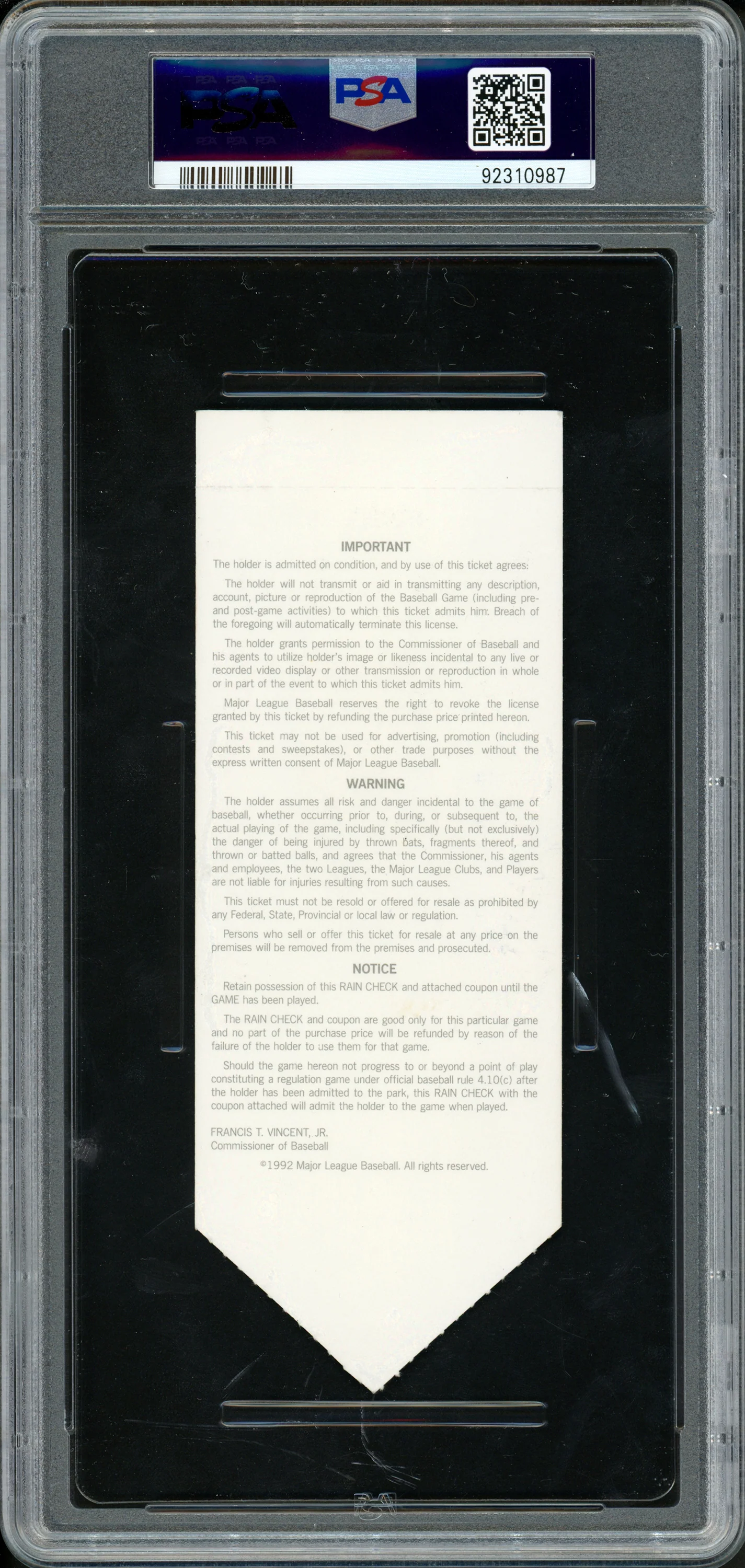 Ken Griffey Jr. Autographed 1992 All Star Game Ticket Seattle Mariners Auto Grade Gem Mint 10 "MVP 92" PSA/DNA Stock #262043 - Image 2