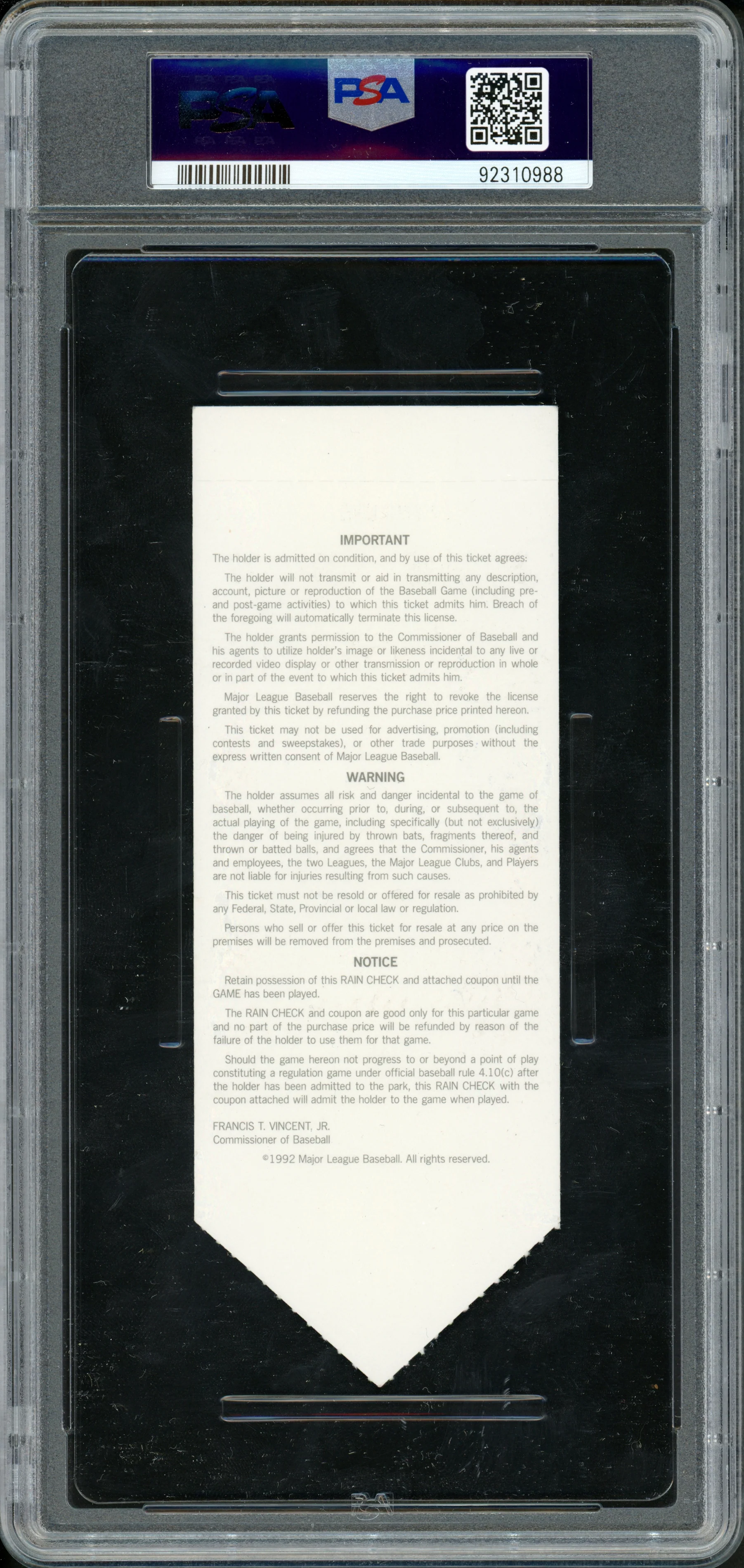 Ken Griffey Jr. Autographed 1992 All Star Game Ticket Seattle Mariners Auto Grade Mint 9 "MVP 92" PSA/DNA #92310988 - Image 2