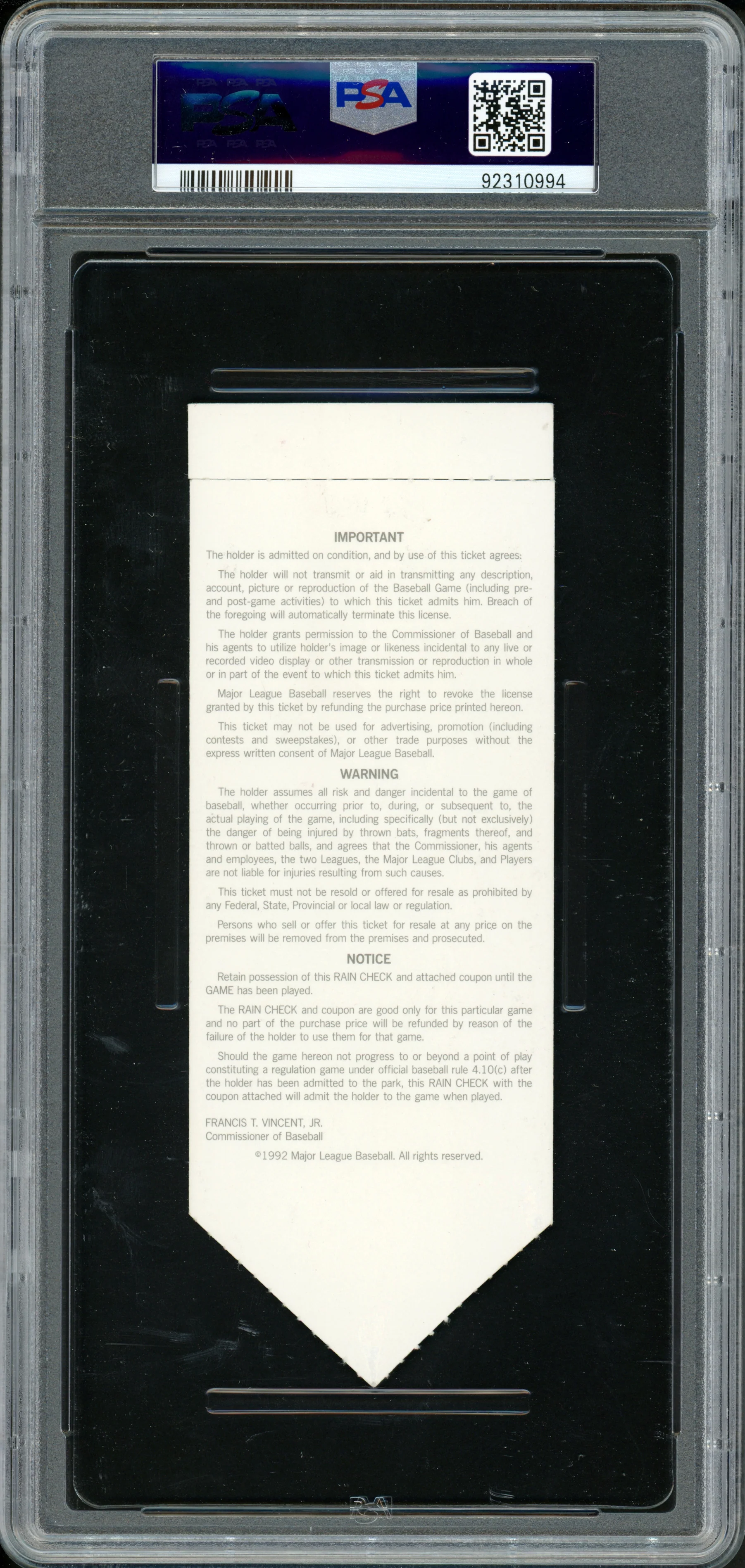 Ken Griffey Jr. Autographed 1992 All Star Game Ticket Seattle Mariners Auto Grade Mint 9 "MVP 92" PSA/DNA #92310994 - Image 2