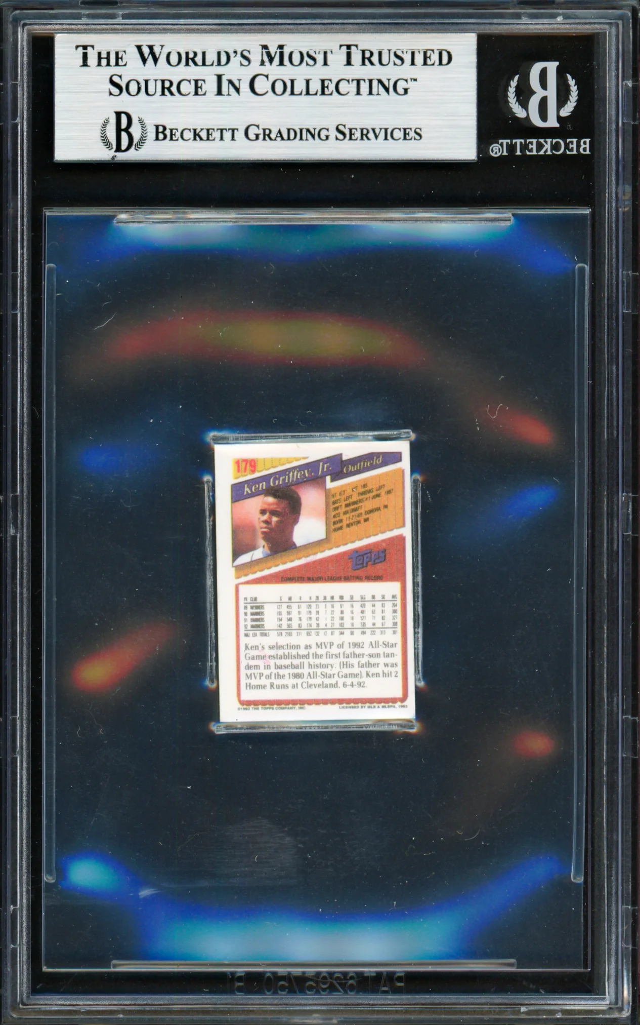 Ken Griffey Jr. Autographed 1993 Topps Micro Card #179 Seattle Mariners Beckett BAS #19212593 - Image 2