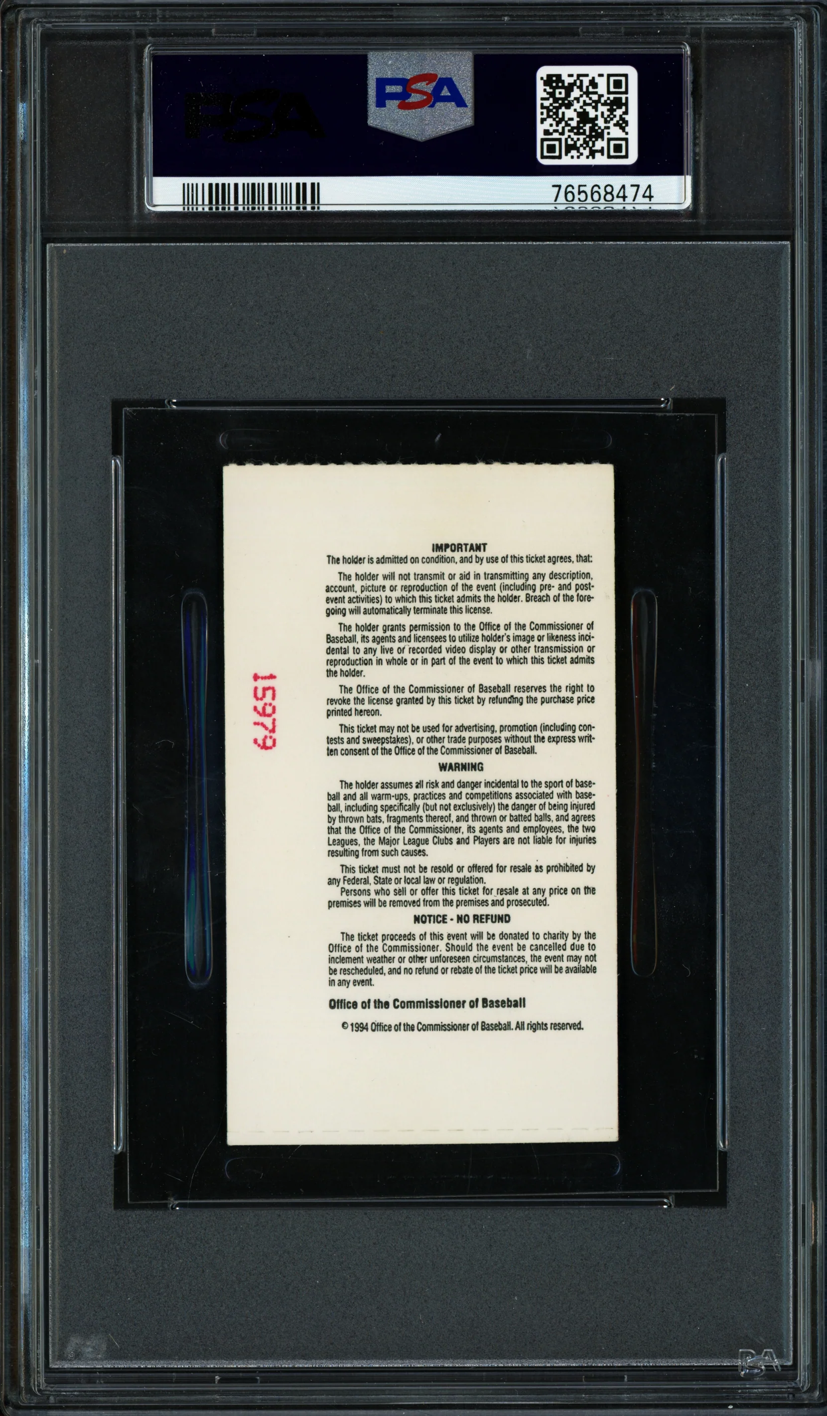 Ken Griffey Jr. Autographed 1994 All Star Home Run Derby Ticket Seattle Mariners PSA 6 Auto Grade Gem Mint 10 PSA/DNA #75668474 - Image 2