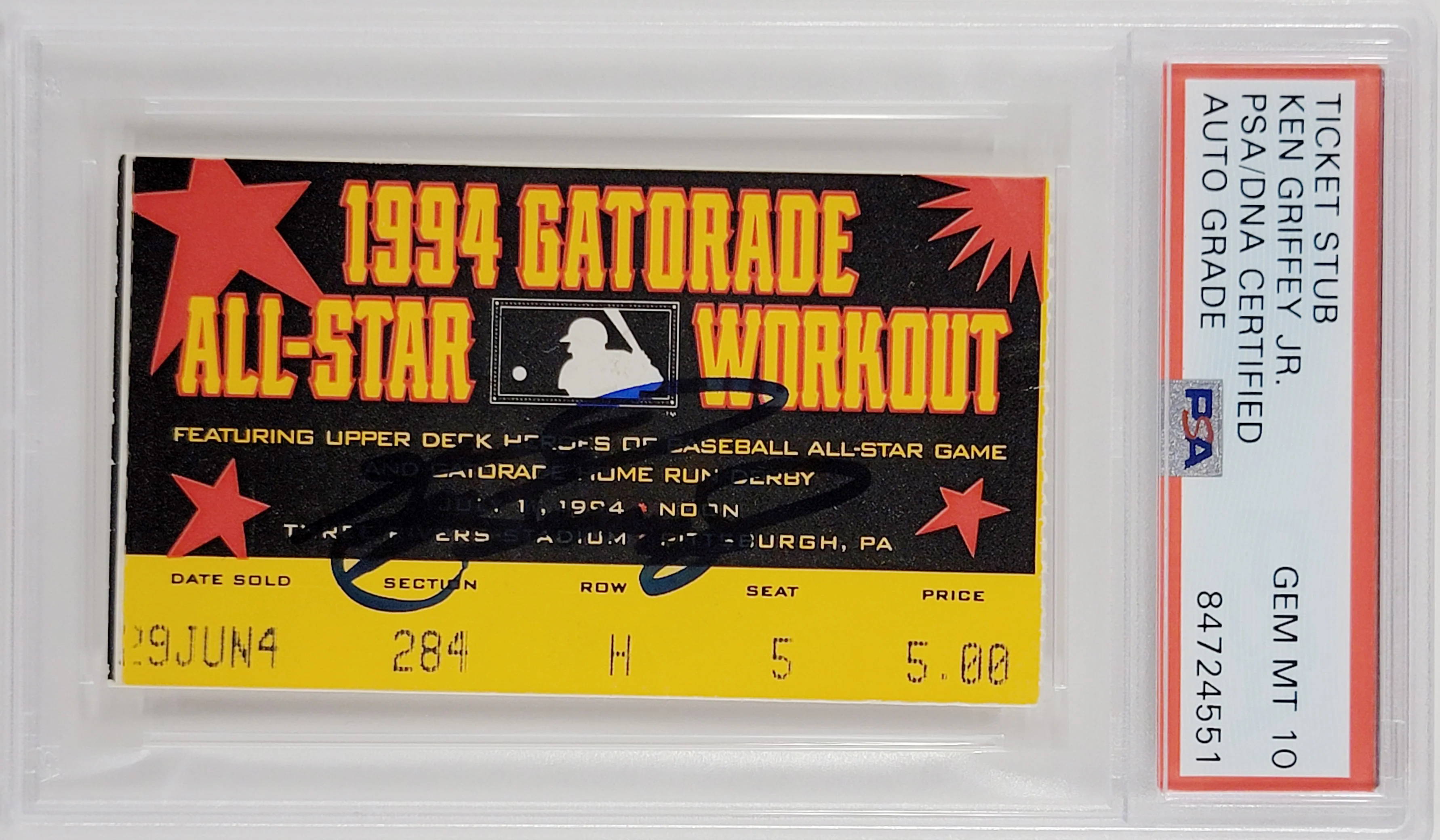Ken Griffey Jr. Autographed 1994 All Star Home Run Derby Ticket Stub Seattle Mariners Auto Grade Gem Mint 10 Won HR Derby PSA/DNA #84724551 - Image 2