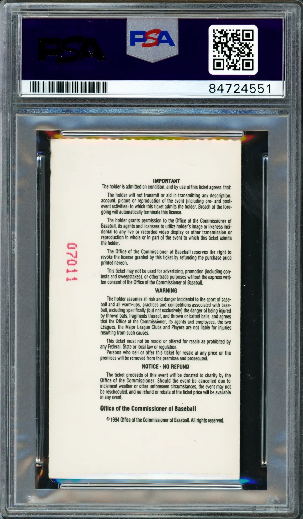 Ken Griffey Jr. Autographed 1994 All Star Home Run Derby Ticket Stub Seattle Mariners Auto Grade Gem Mint 10 Won HR Derby PSA/DNA #84724551 - Image 4