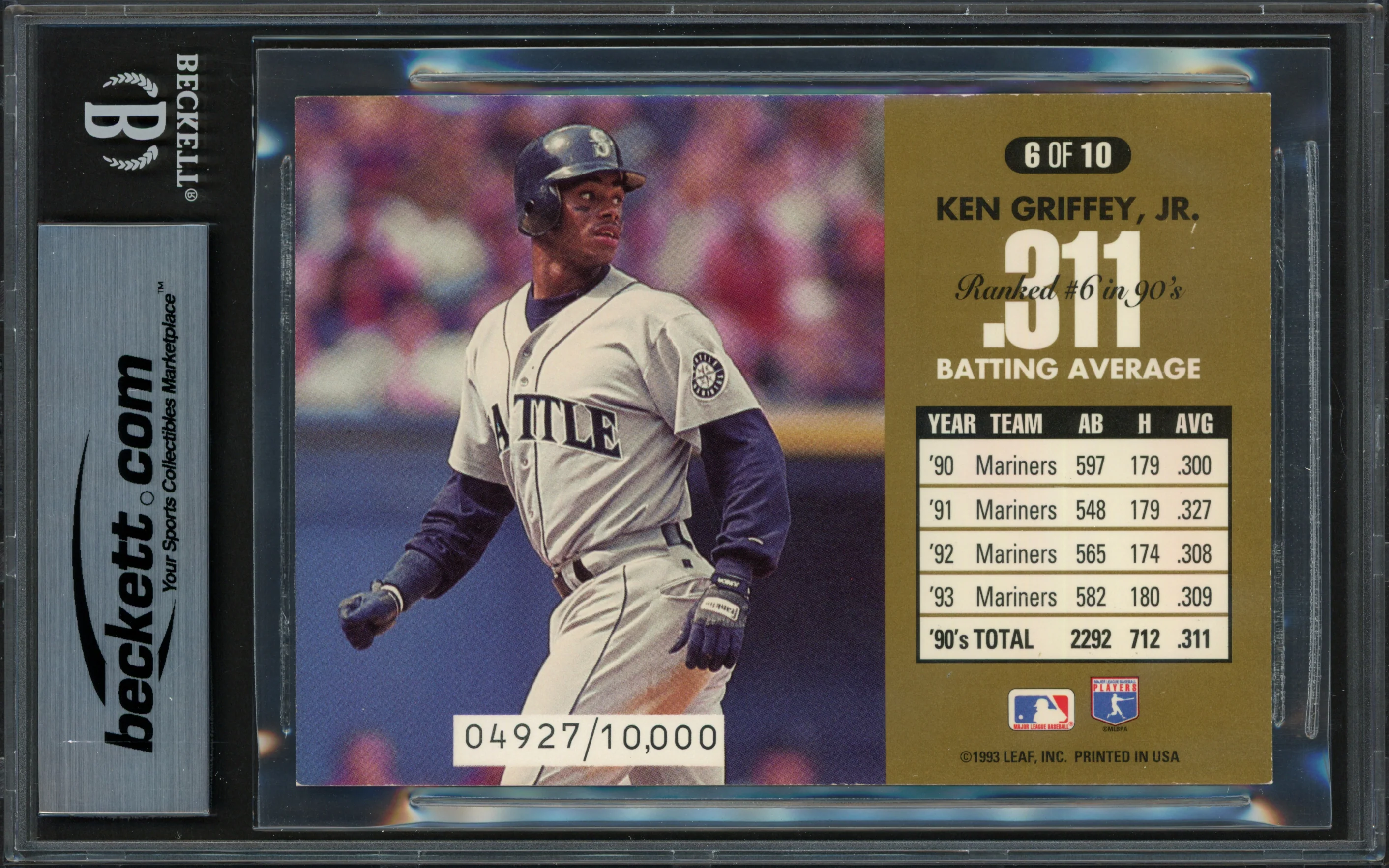 Ken Griffey Jr. Autographed 1994 Donruss Dominators 3.5x5 Card #6 Seattle Mariners Beckett BAS #19214591 - Image 2