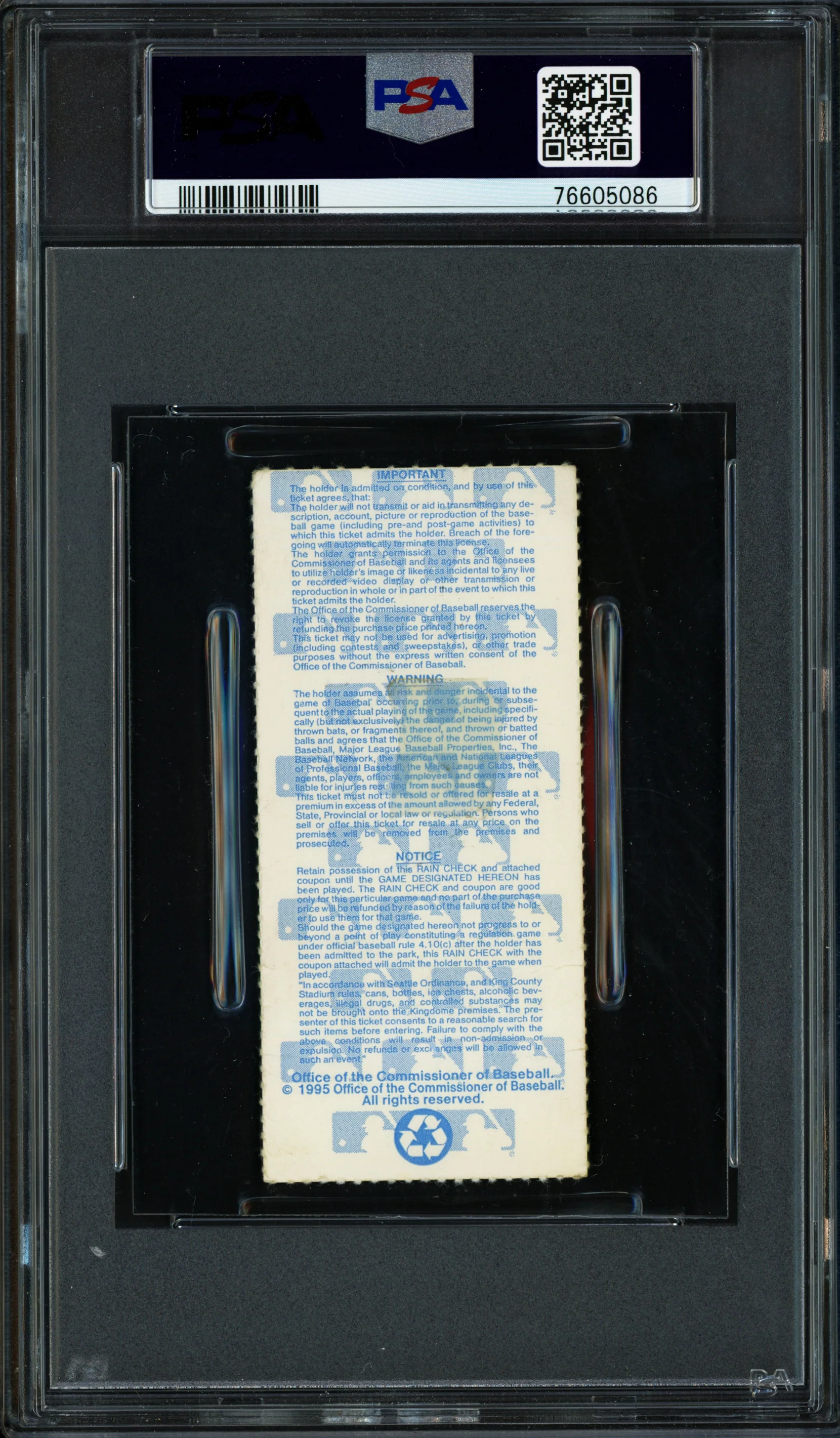 Ken Griffey Jr. Autographed 1995 A.L.D.S. Game 4 Ticket Stub Seattle Mariners Auto Grade Mint 9 PSA/DNA #76605086 - Image 2