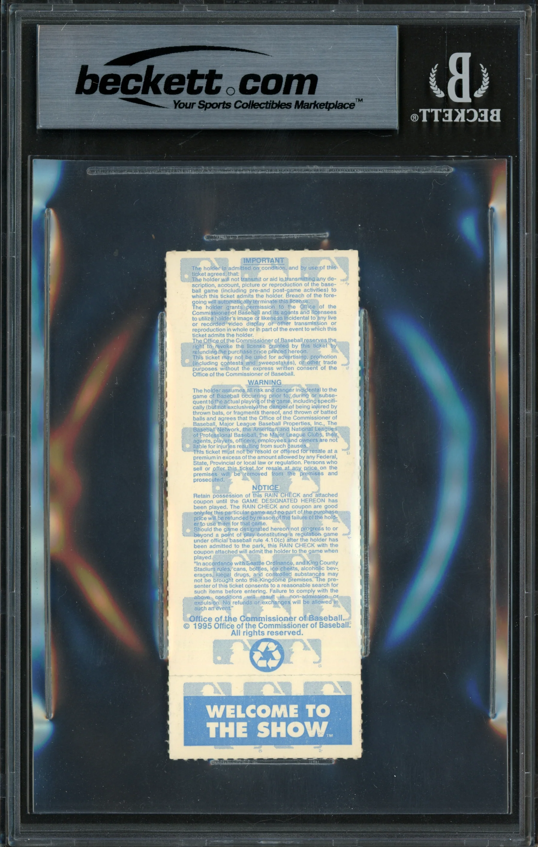Ken Griffey Jr. Autographed 1995 ALCS Game 1 Ticket Seattle Mariners Beckett BAS #19215607 - Image 2