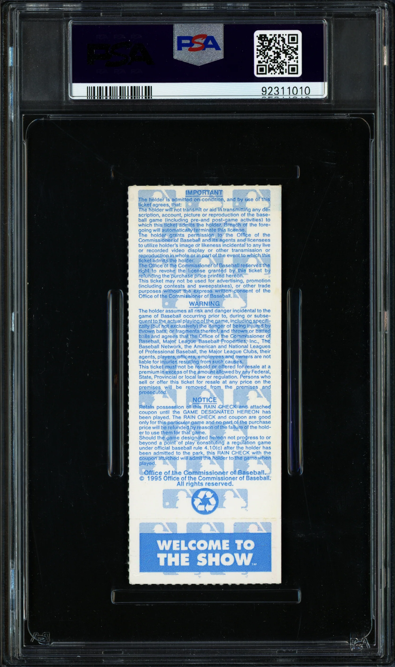 Ken Griffey Jr. Autographed 1995 ALDS Game 1 Ticket Seattle Mariners Auto Grade Gem Mint 10 "1st Playoff HR" PSA/DNA #92311010 - Image 2