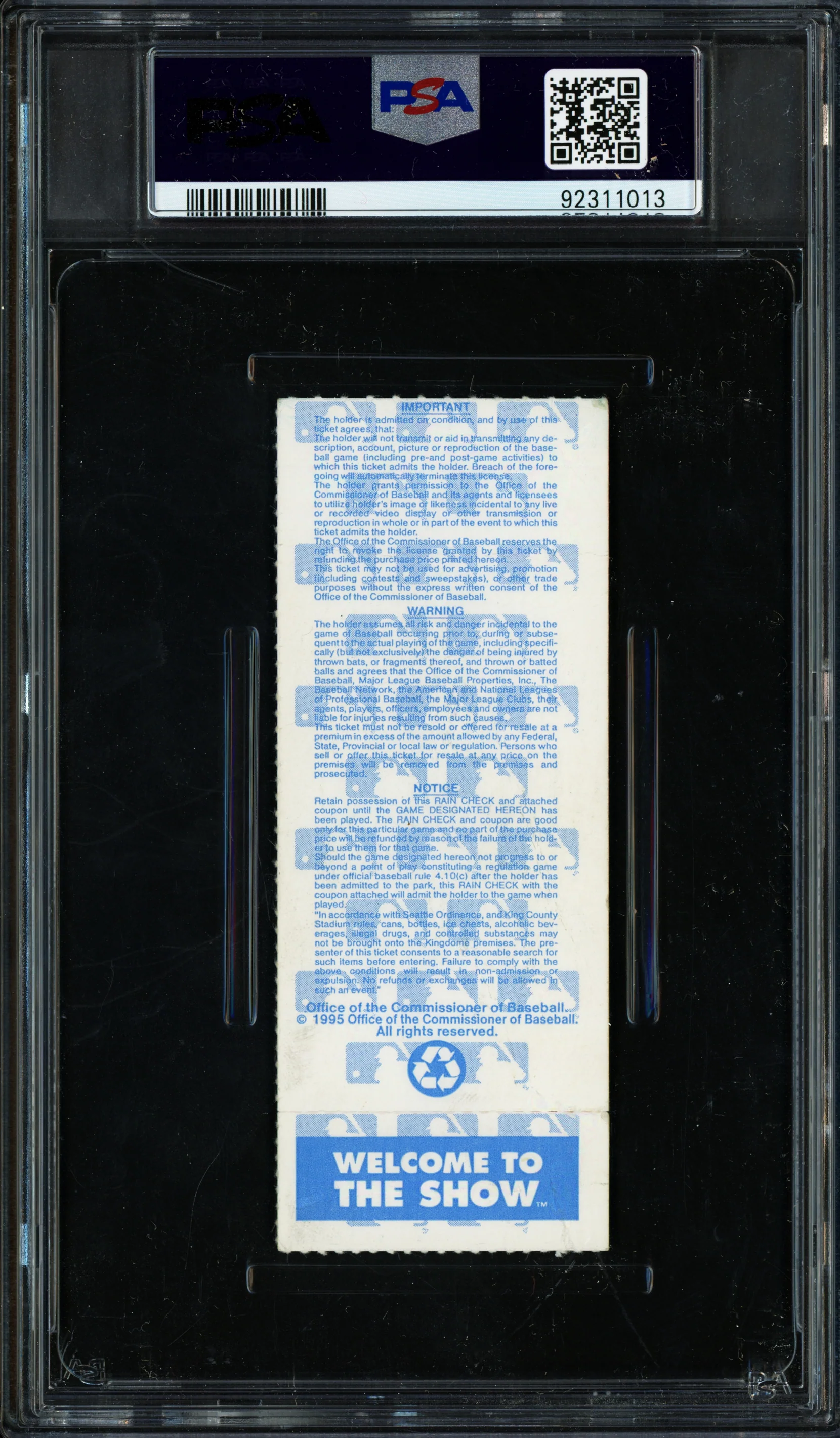 Ken Griffey Jr. Autographed 1995 ALDS Game 3 Ticket Seattle Mariners Auto Grade Gem Mint 10 PSA/DNA #92311013 - Image 2