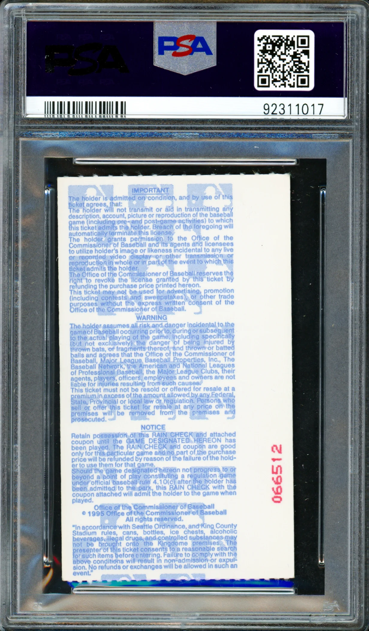 Ken Griffey Jr. Autographed 1995 ALDS Game 3 Ticket Seattle Mariners Auto Grade Gem Mint 10 PSA/DNA #92311017 - Image 2