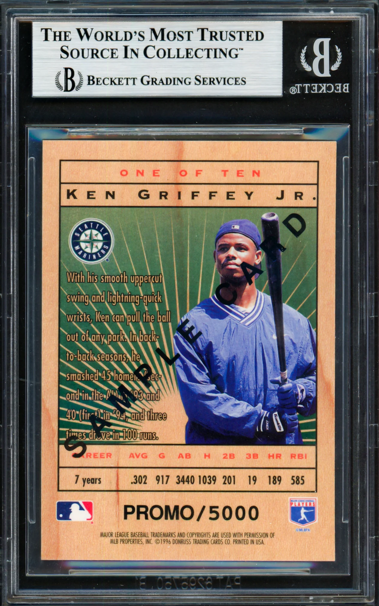 Ken Griffey Jr. Autographed 1996 Leaf Lumberjack Sample Card #1 Seattle Mariners Beckett BAS #19203195 - Image 2