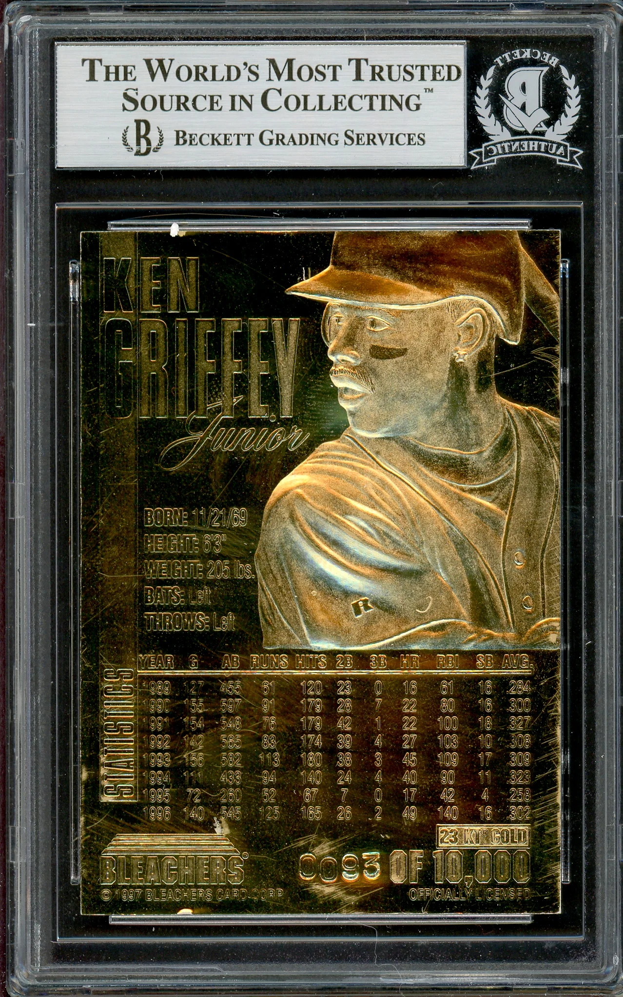Ken Griffey Jr. Autographed 1997 Bleachers 23 KT Gold Card Seattle Mariners Beckett BAS #13020724 - Image 2
