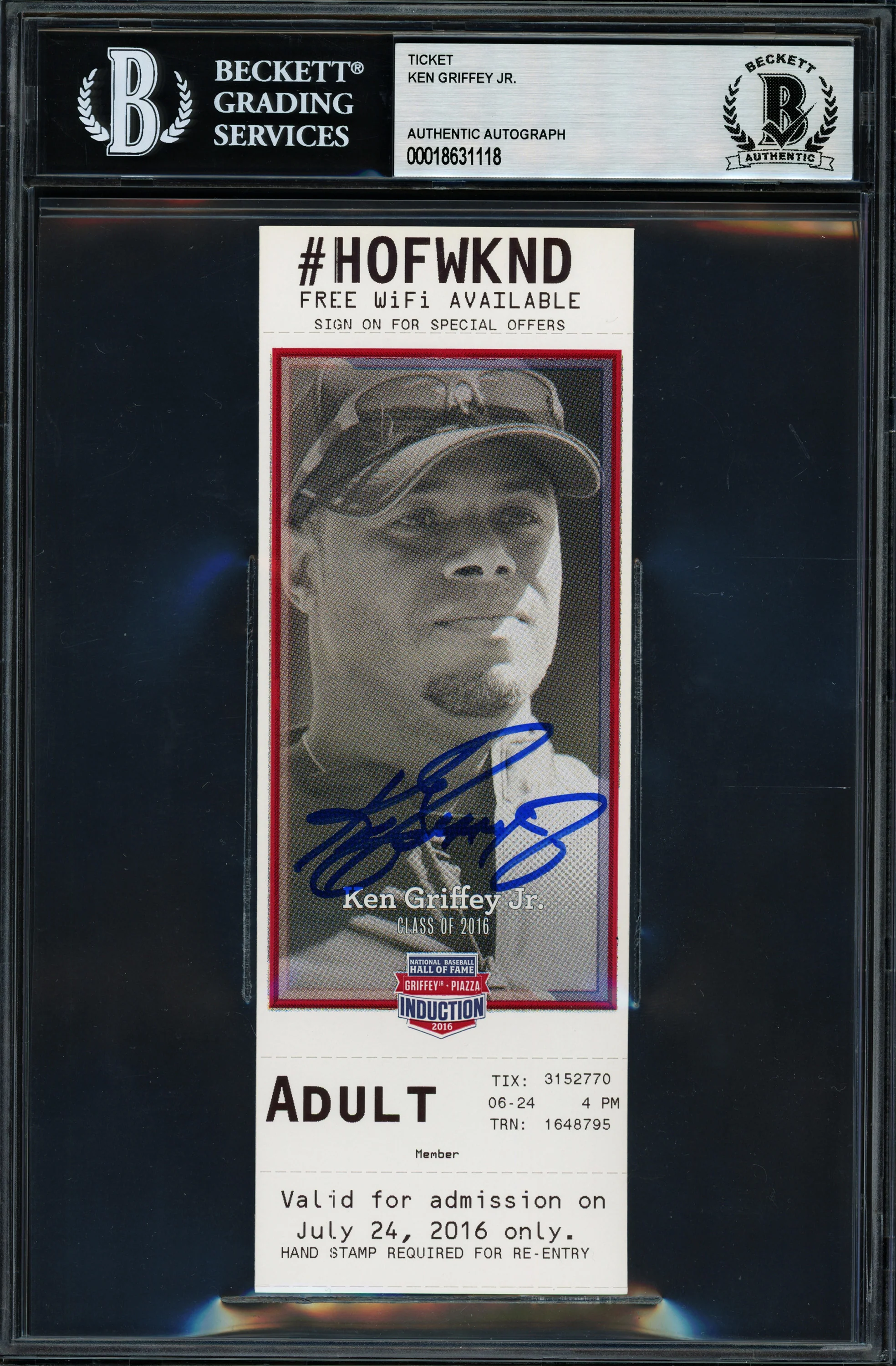 Ken Griffey Jr. Autographed 2016 Hall of Fame Induction Ticket Seattle Mariners Beckett BAS #18631118